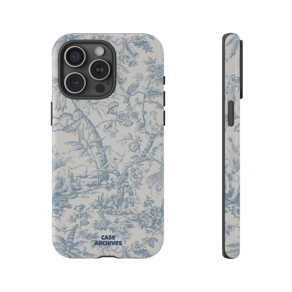 Toile Floral Tough Phone Case — Blue Vintage Botanical iPhone Protection