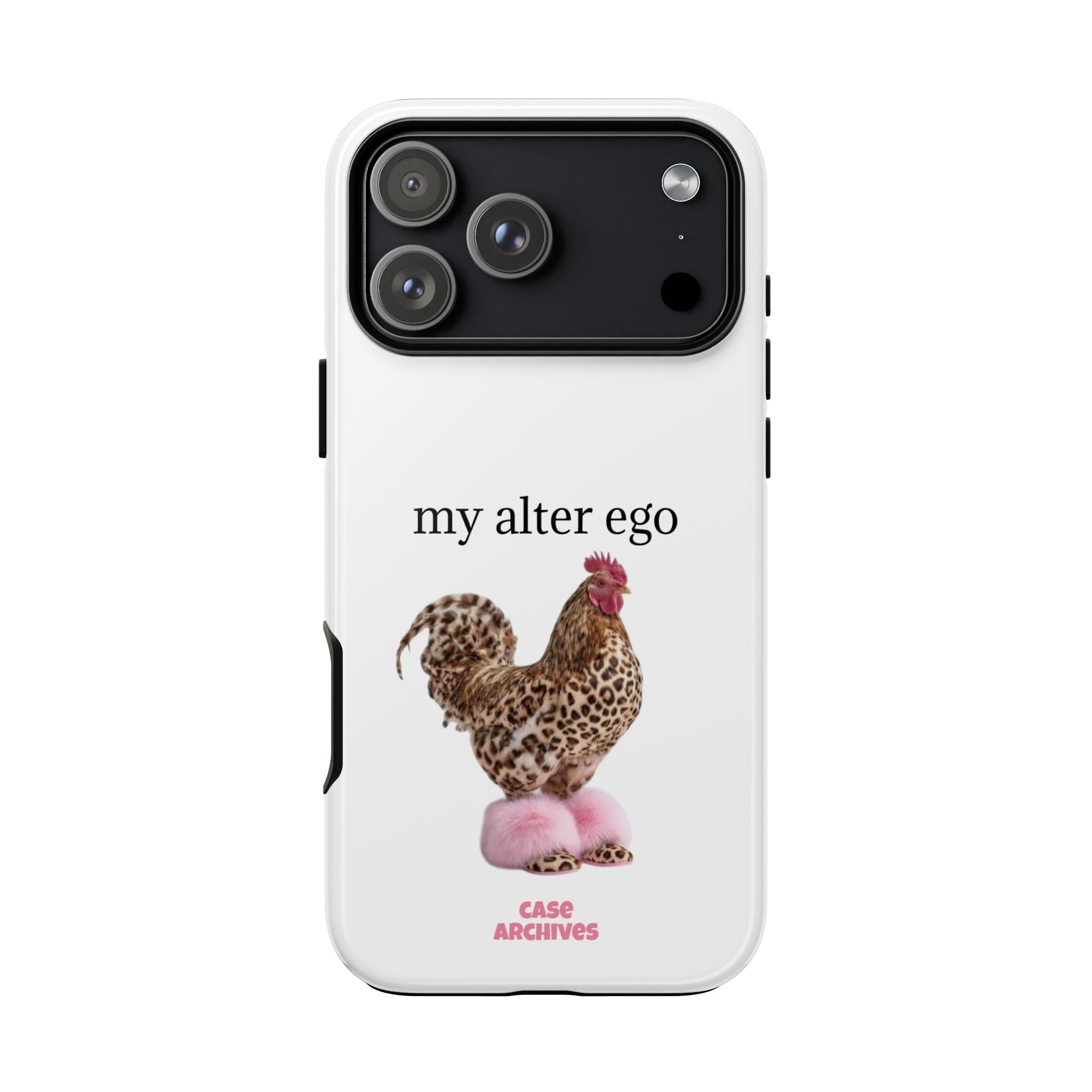 Chicken with style  'My Alter Ego' Tough Phone Case — Funny Leopard Print Rooster on Pink Slippers