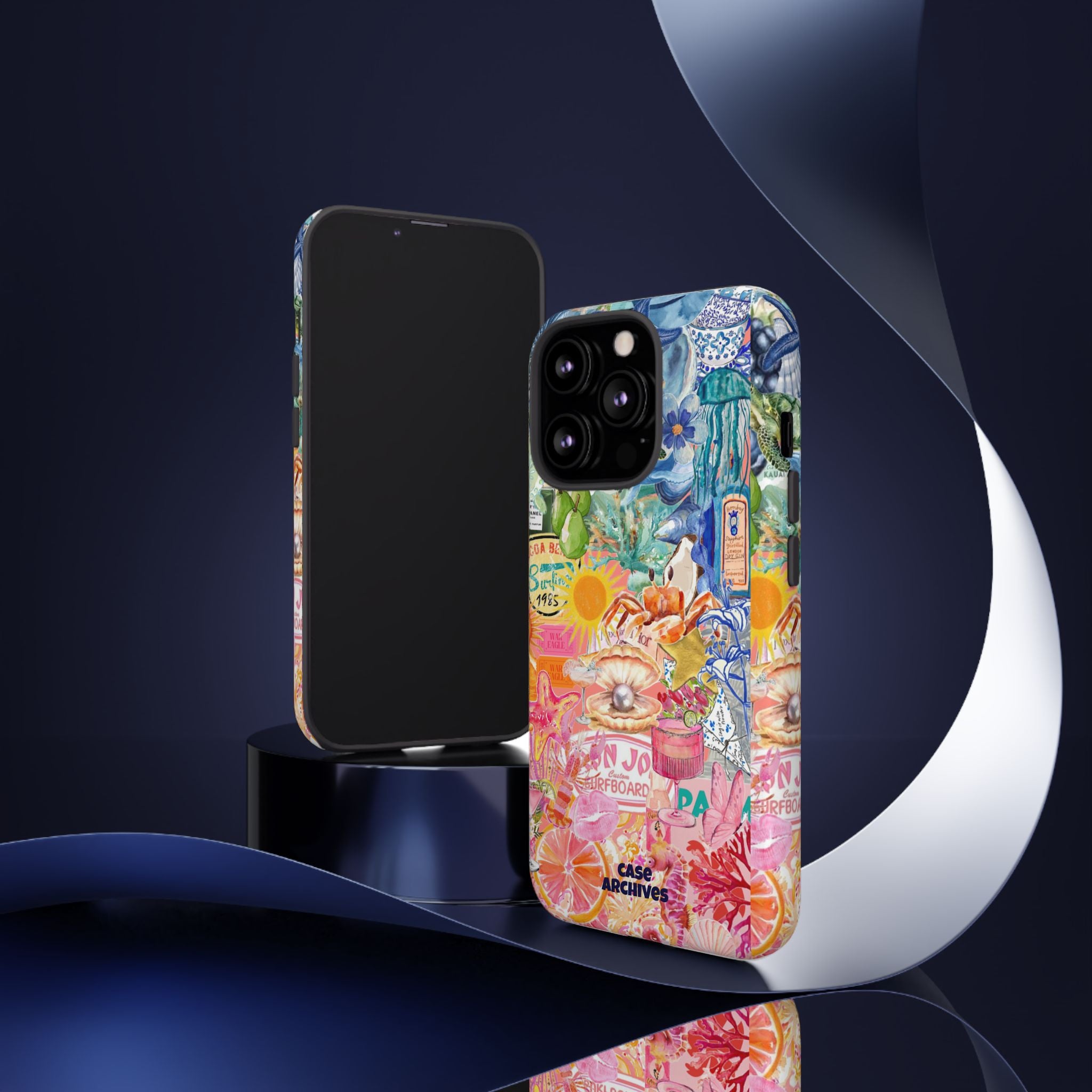 Colorful Collage Phone Case — Tropical Surf & Coastal Icons