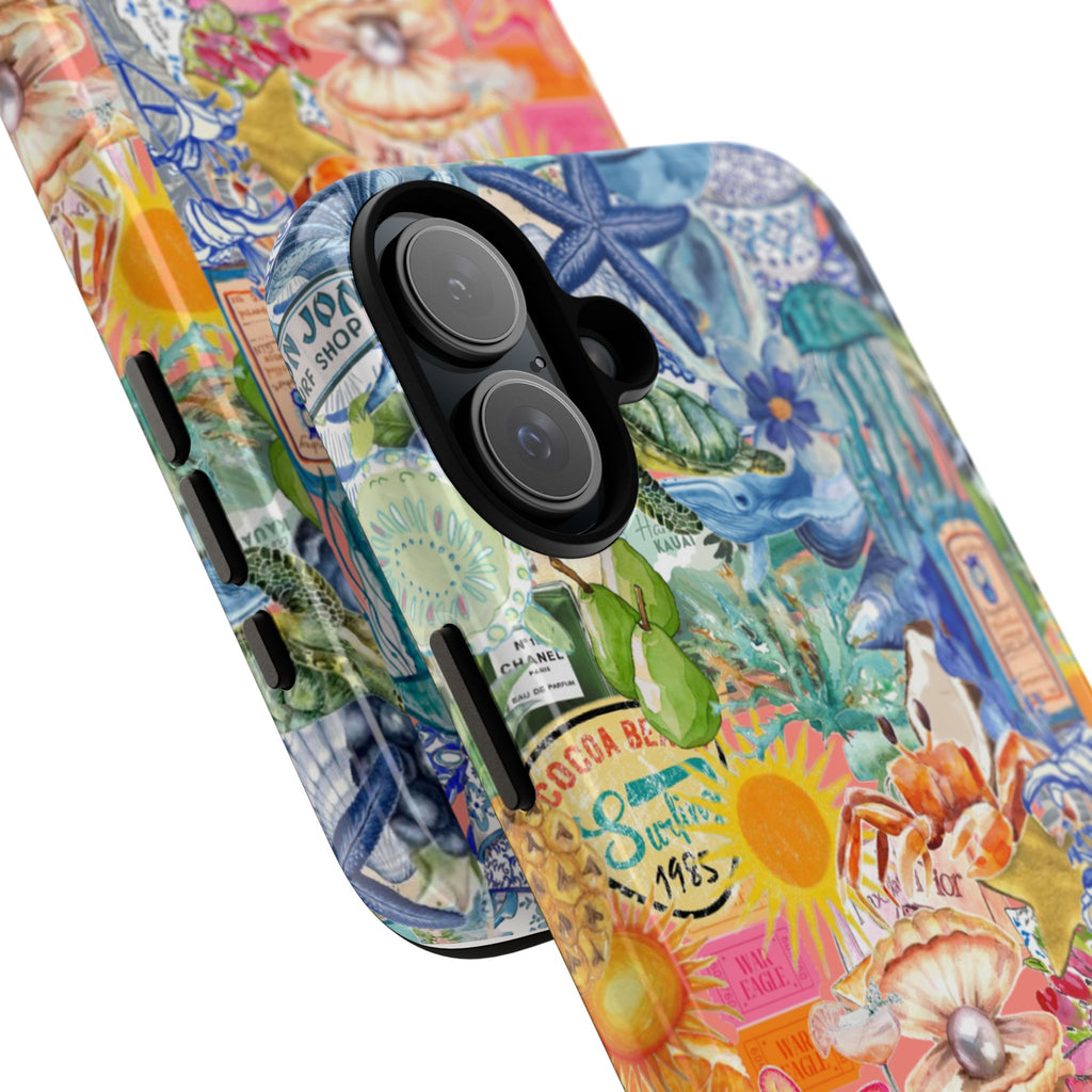 Colorful Collage Phone Case — Tropical Surf & Coastal Icons