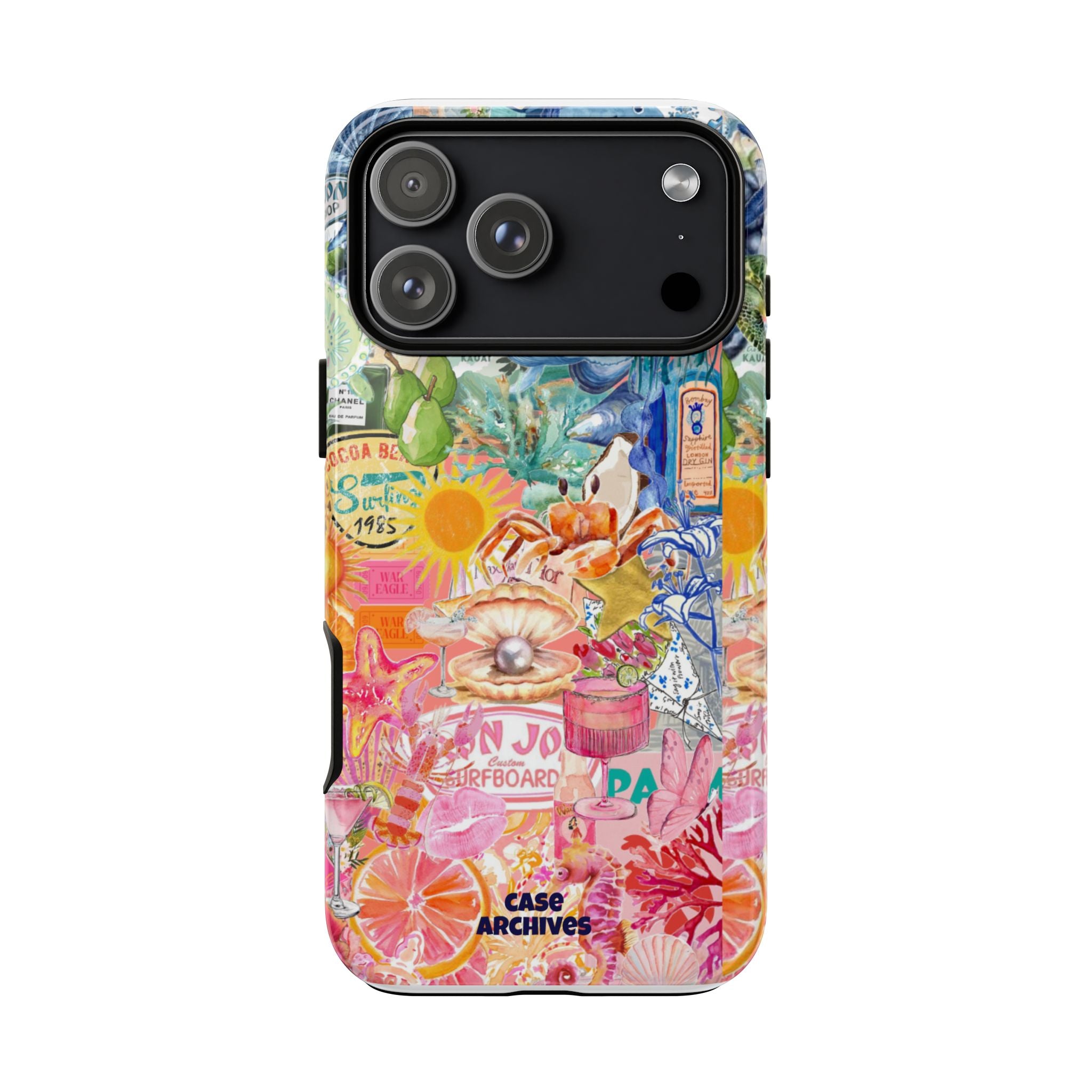 Colorful Collage Phone Case — Tropical Surf & Coastal Icons