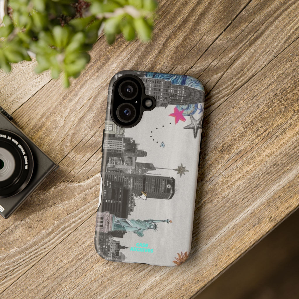 City Skyline Tough Phone Case – Statue of Liberty Urban Art Protective Cover