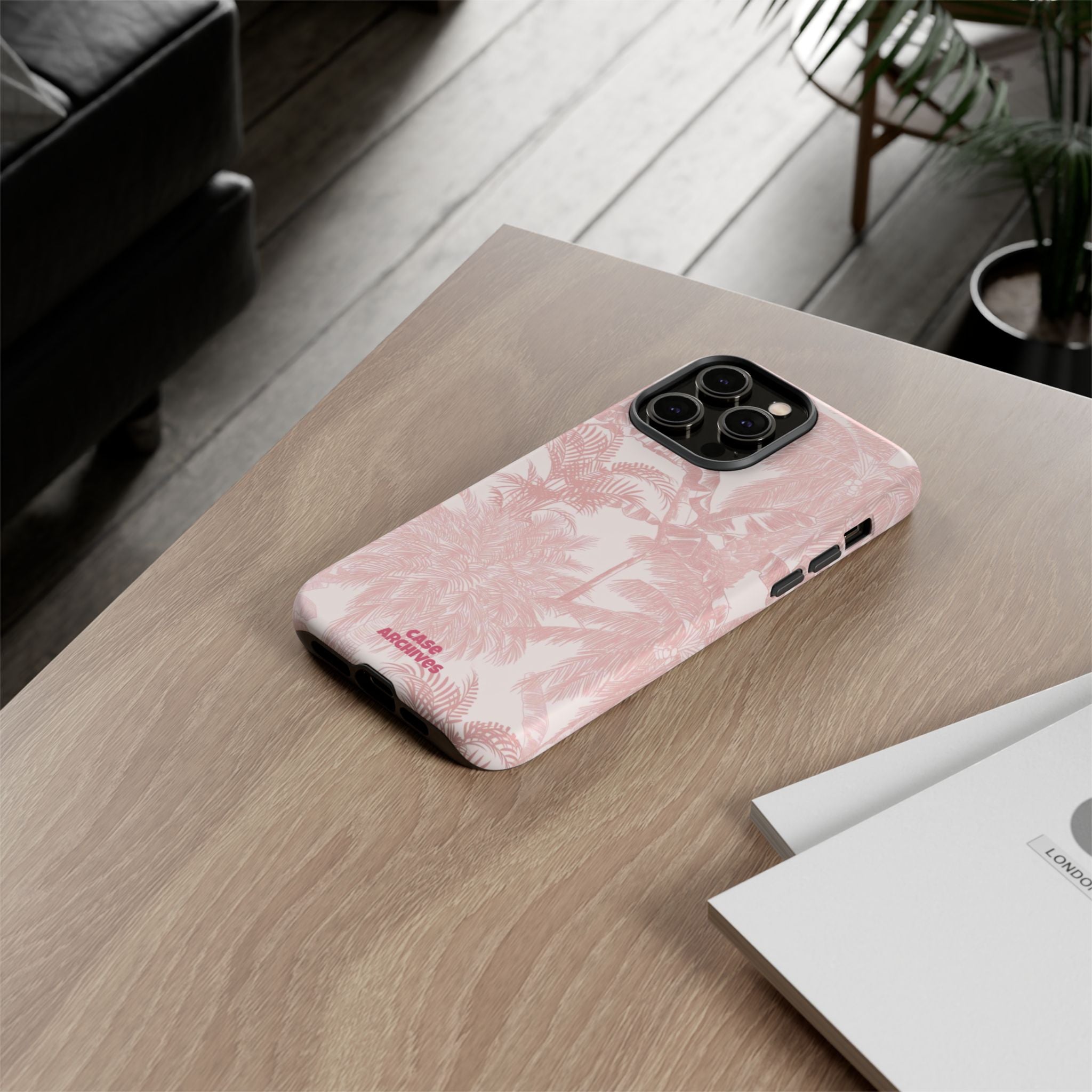 Pink Tropical Palm Tough Phone Case — Protective Floral iPhone Cover