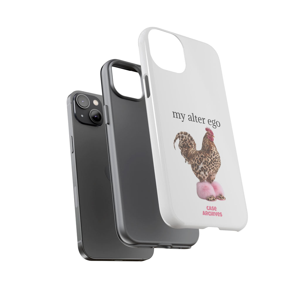 Chicken with style  'My Alter Ego' Tough Phone Case — Funny Leopard Print Rooster on Pink Slippers