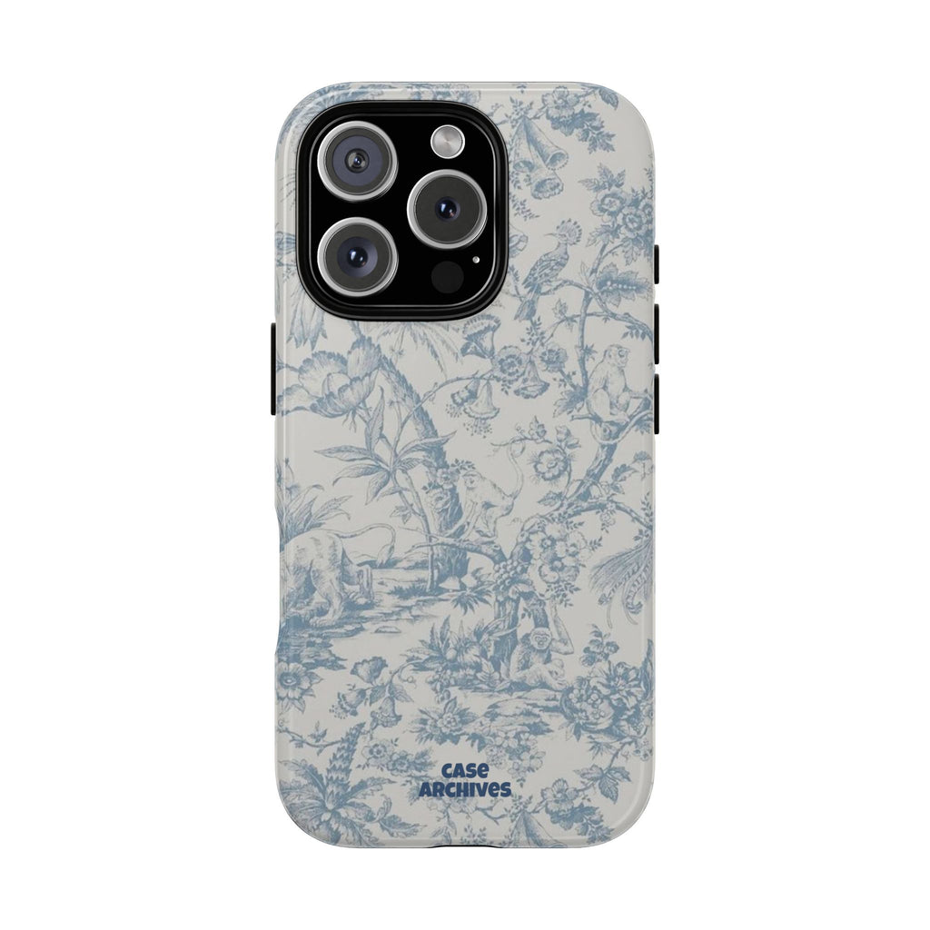 Toile Floral Tough Phone Case — Blue Vintage Botanical iPhone Protection