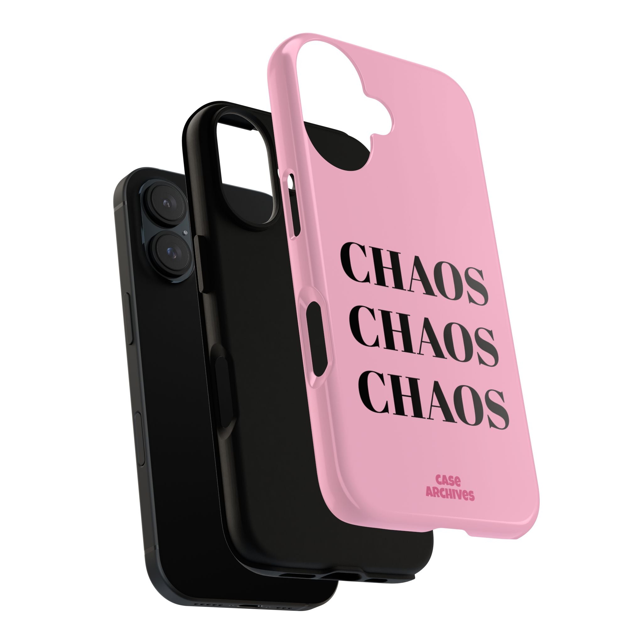 Pink "CHAOS" Phone Case — Bold Text Protective iPhone Cover