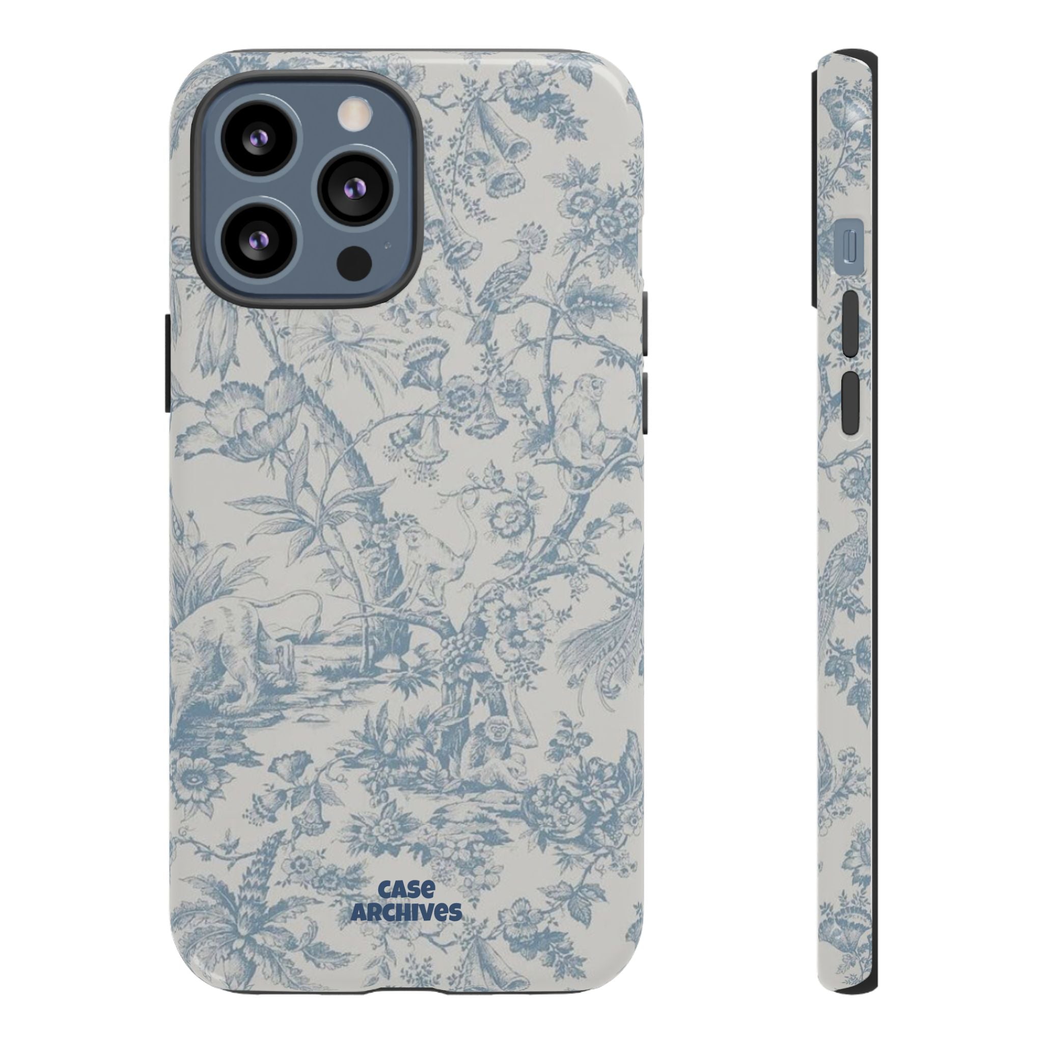 Toile Floral Tough Phone Case — Blue Vintage Botanical iPhone Protection