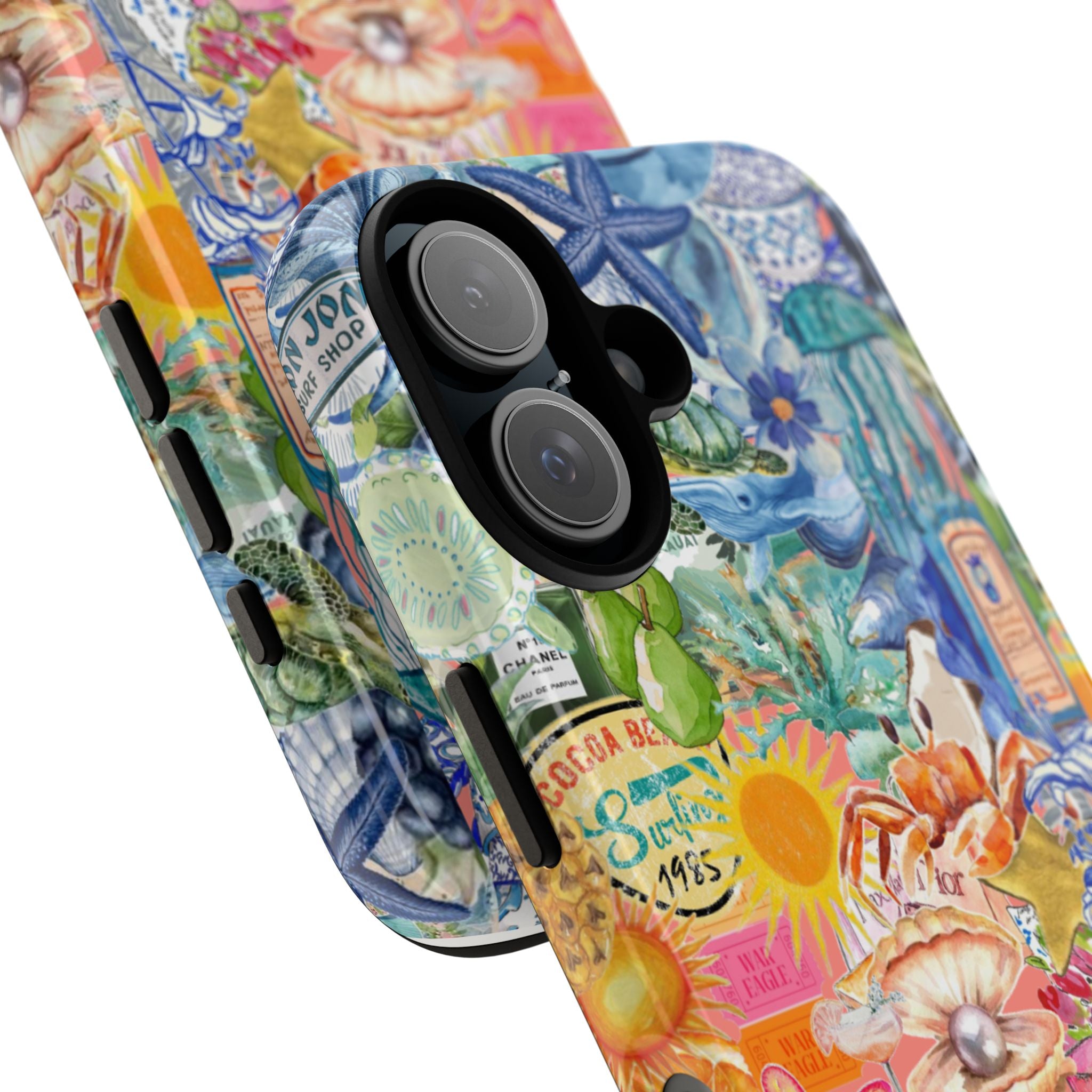 Colorful Collage Phone Case — Tropical Surf & Coastal Icons