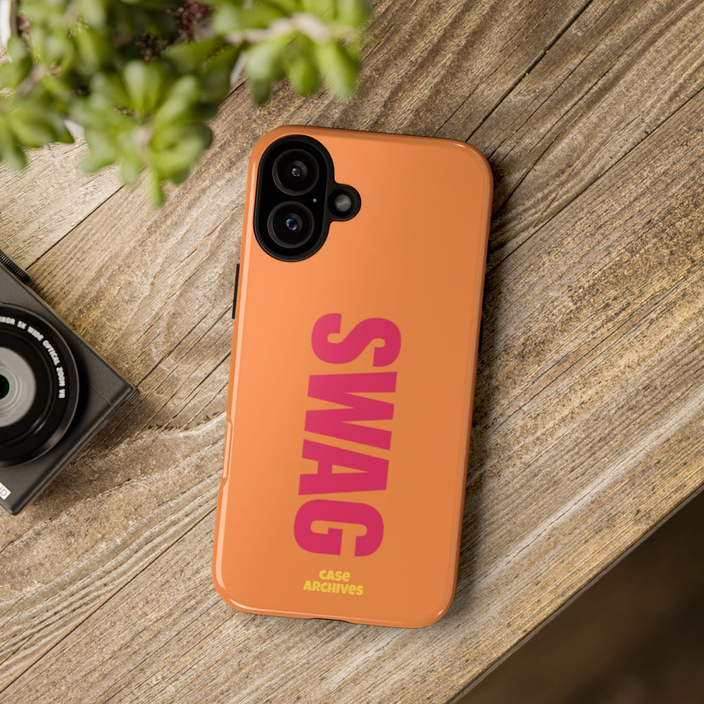 SWAG vertical text Tough Case | orange phone case, bold typography
