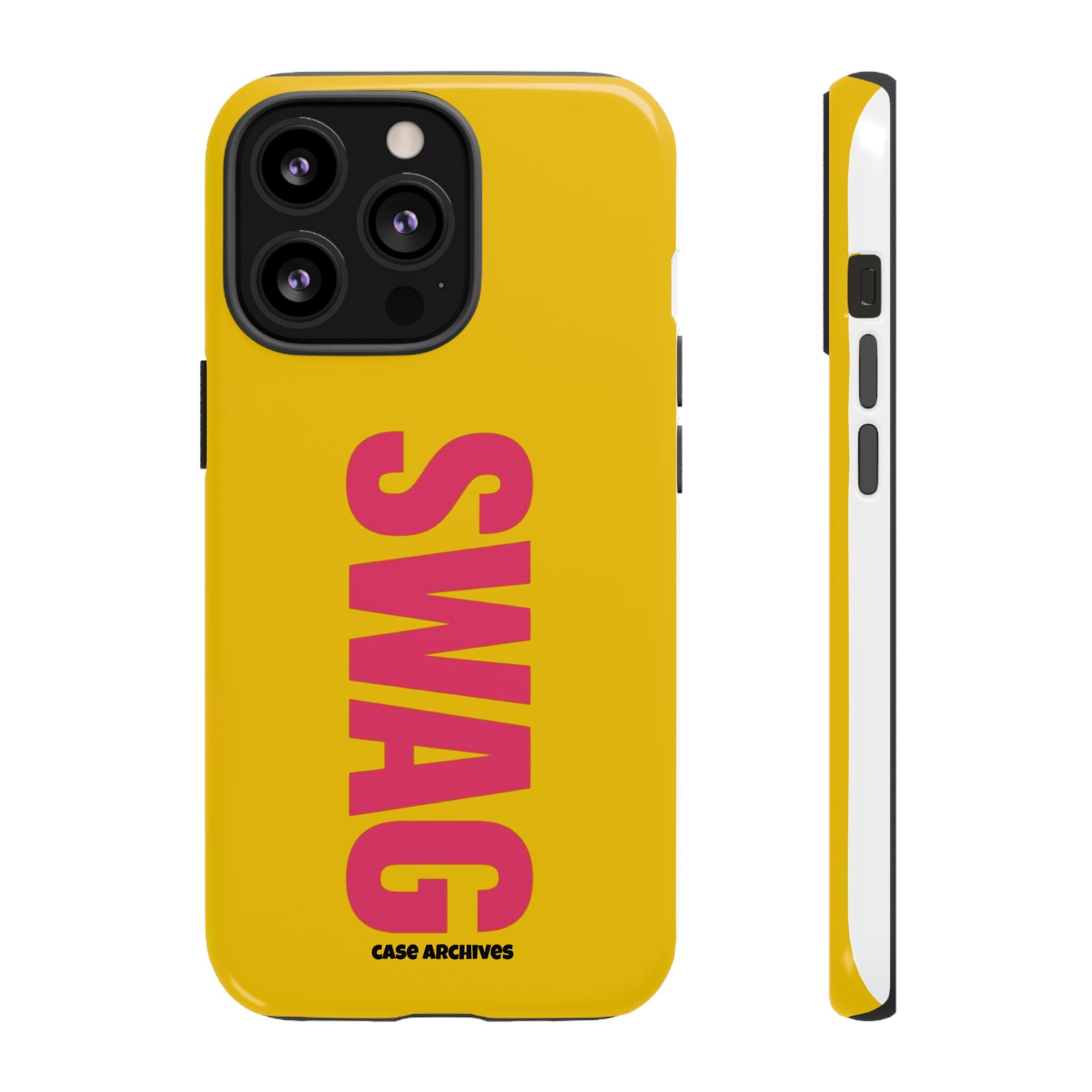 SWAG bold vertical text Phone Case | yellow pink typography