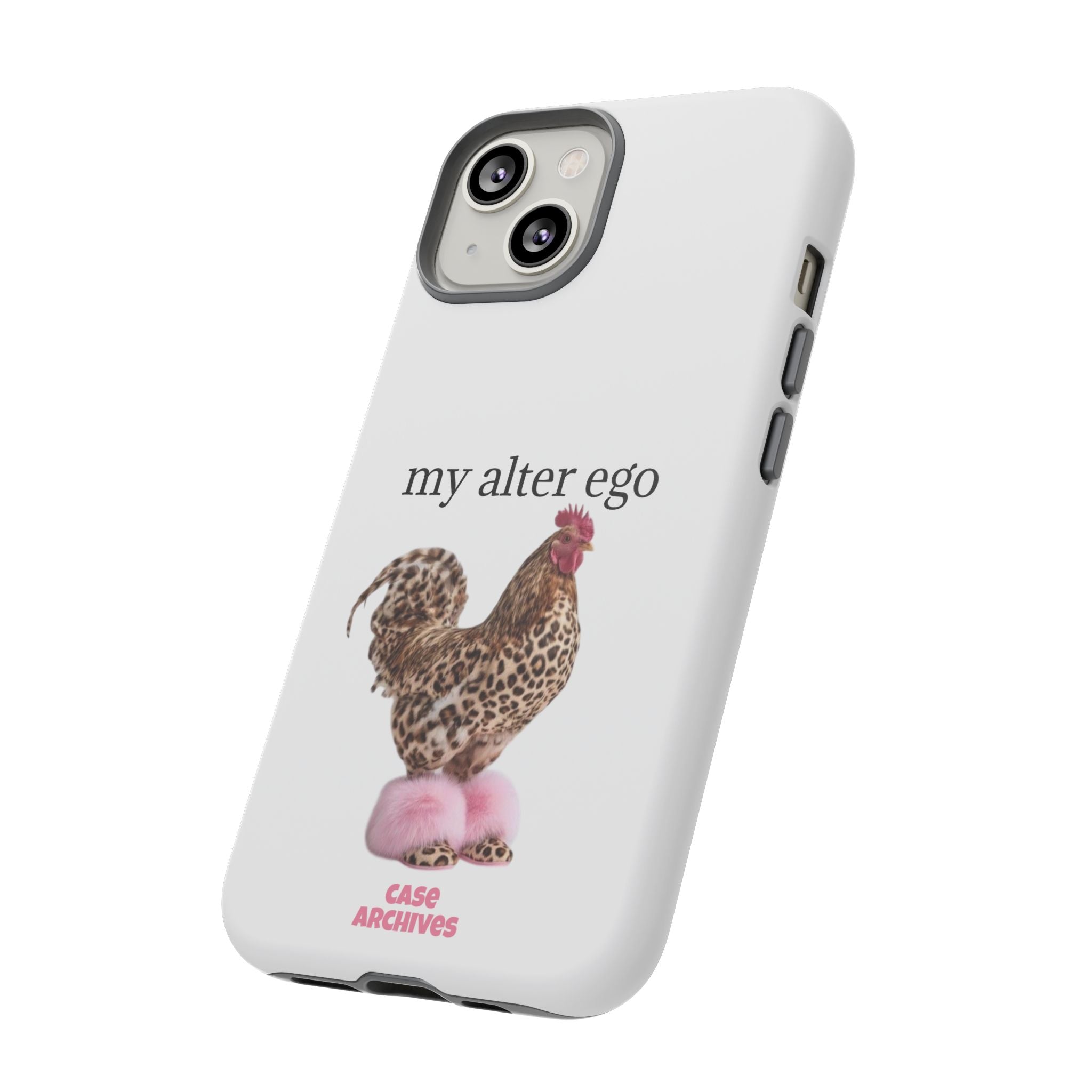 Chicken with style  'My Alter Ego' Tough Phone Case — Funny Leopard Print Rooster on Pink Slippers