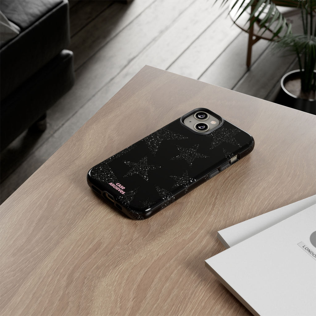 Glitter Star Tough Case — Black Sparkle Phone Protection
