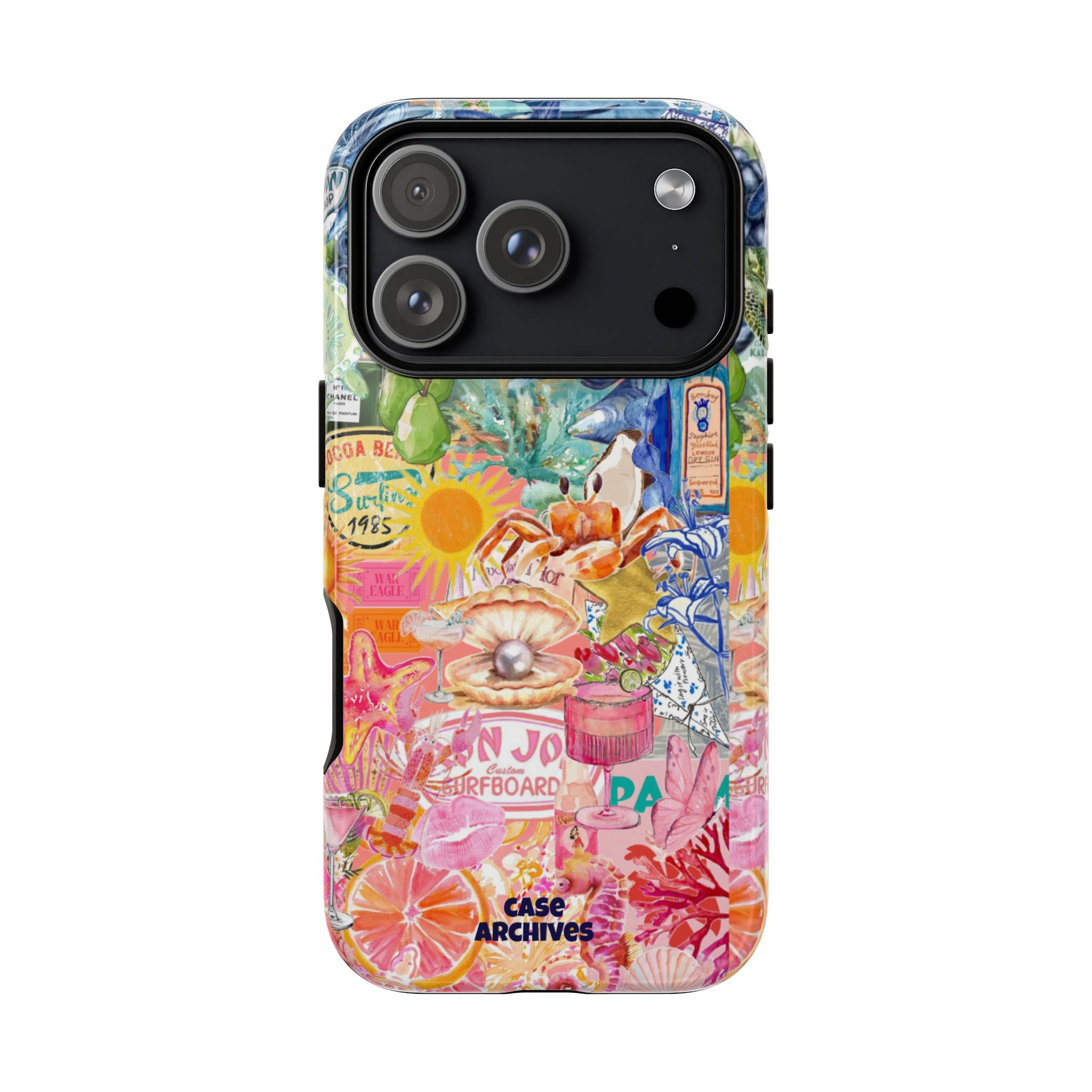 Colorful Collage Phone Case — Tropical Surf & Coastal Icons