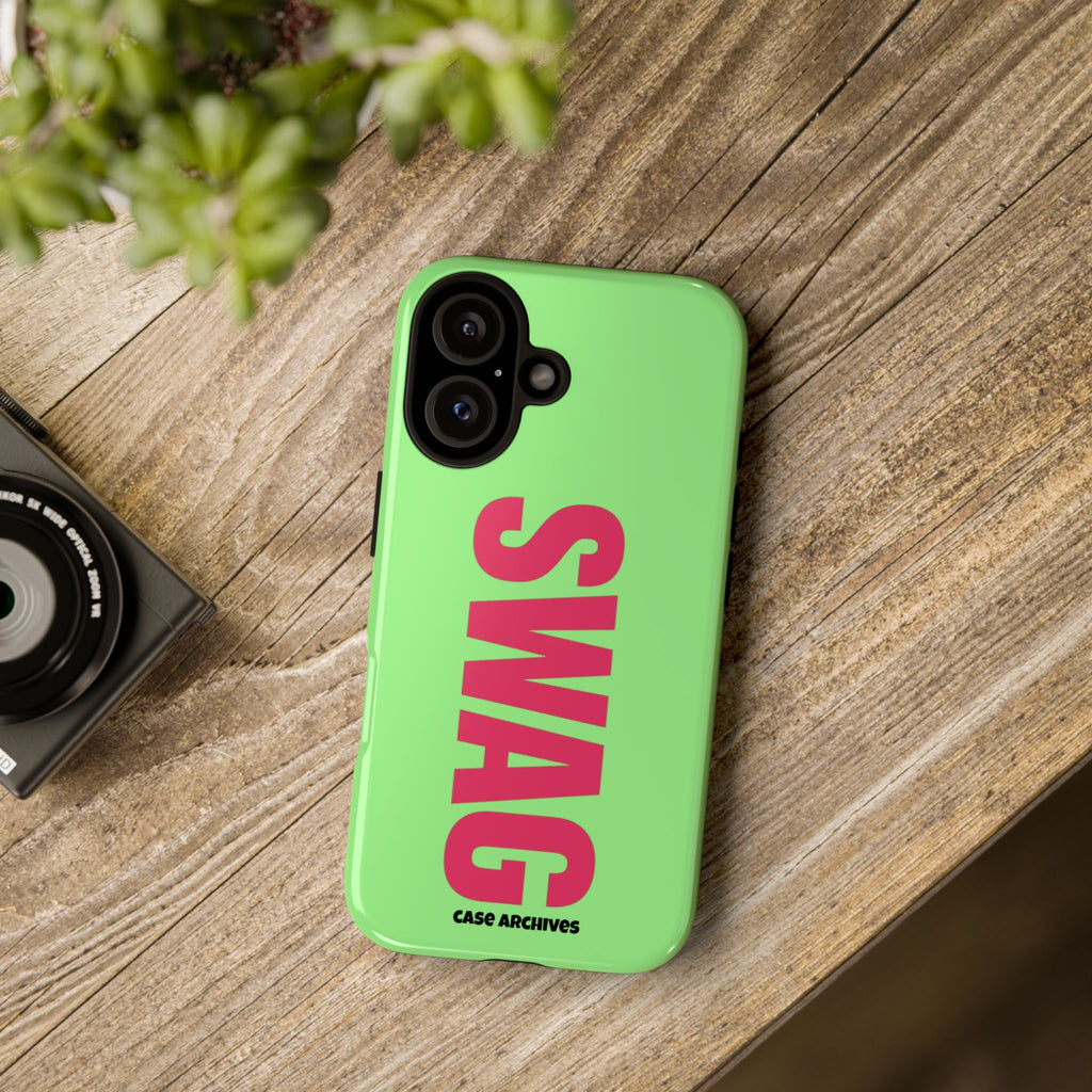 SWAG vertical text Phone Case | Lime green pink typography