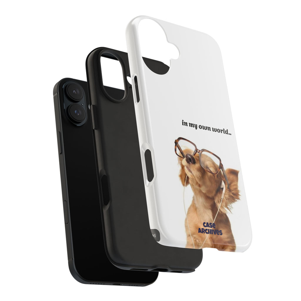"In My Own World" Cute Dog Design, Durable Protective iPhone Case
