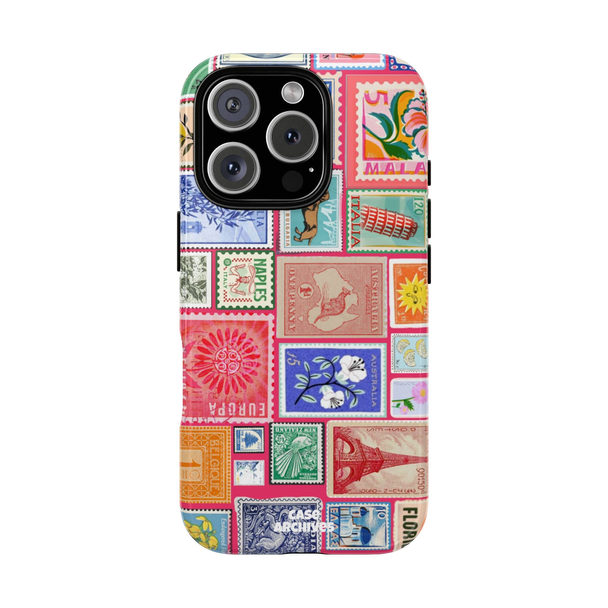 Vintage Stamp Collage Phone Case — Colorful Retro Postage Design