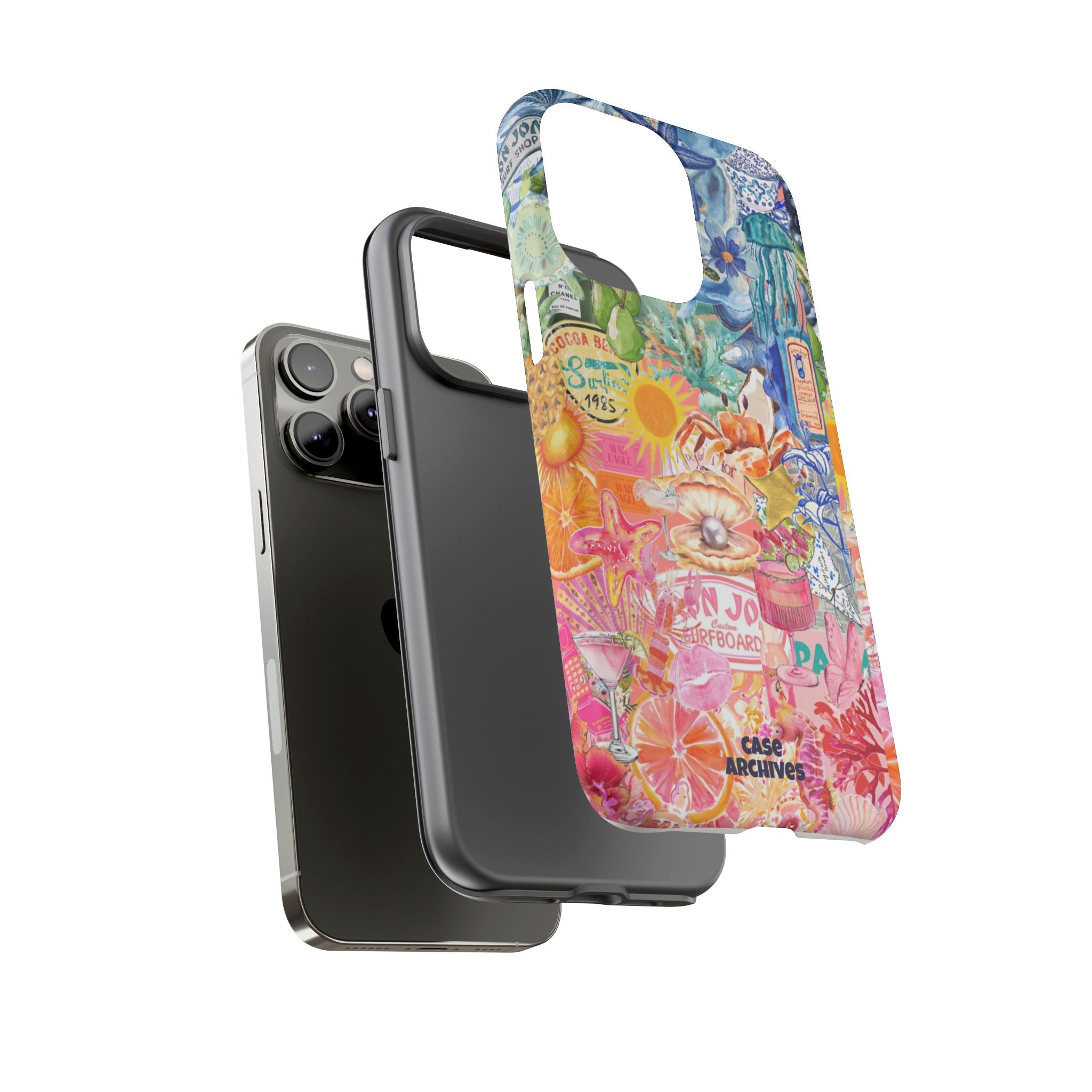 Colorful Collage Phone Case — Tropical Surf & Coastal Icons