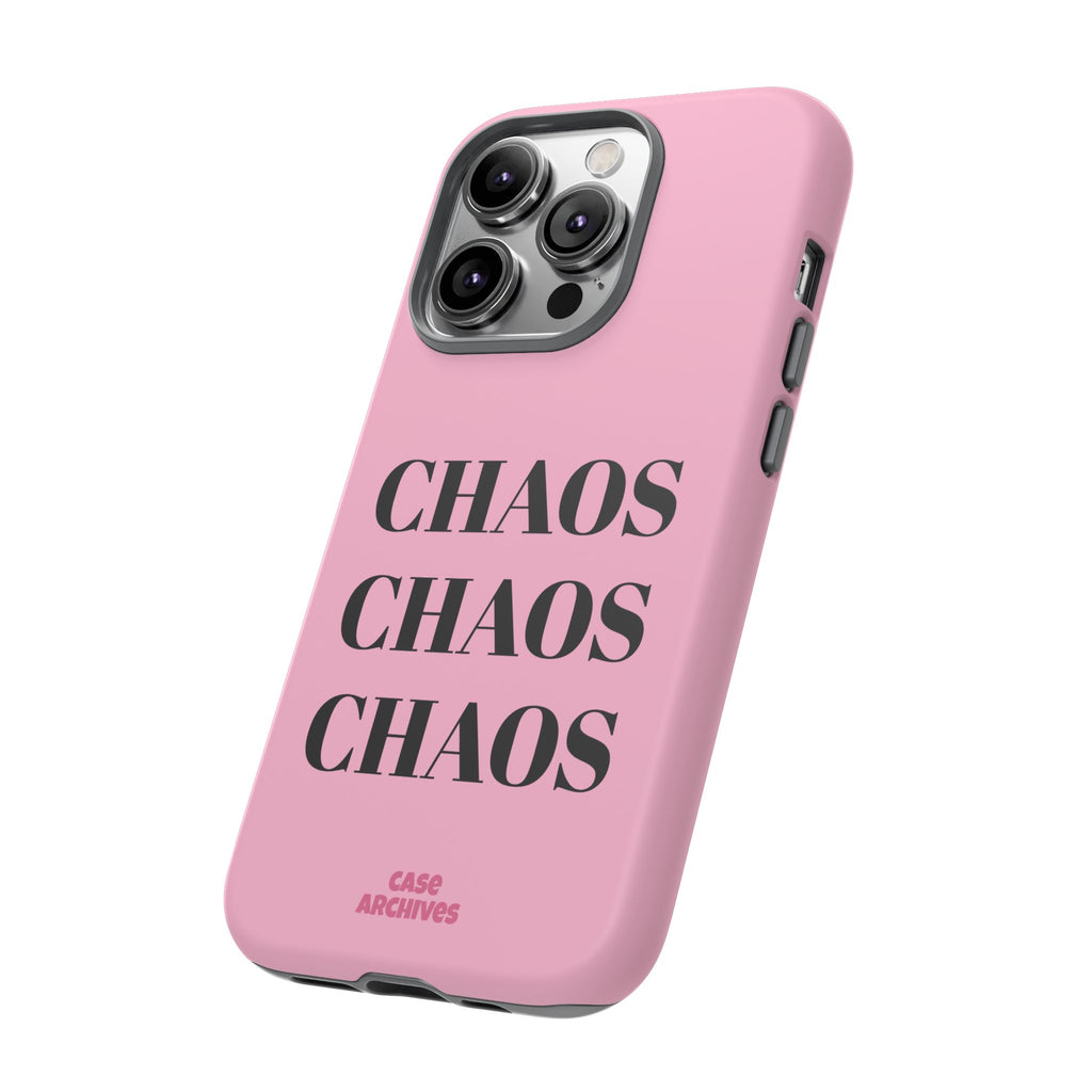 Pink "CHAOS" Phone Case — Bold Text Protective iPhone Cover