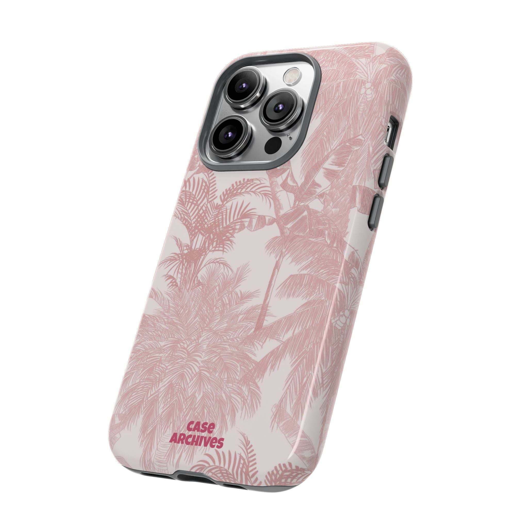 Pink Tropical Palm Tough Phone Case — Protective Floral iPhone Cover