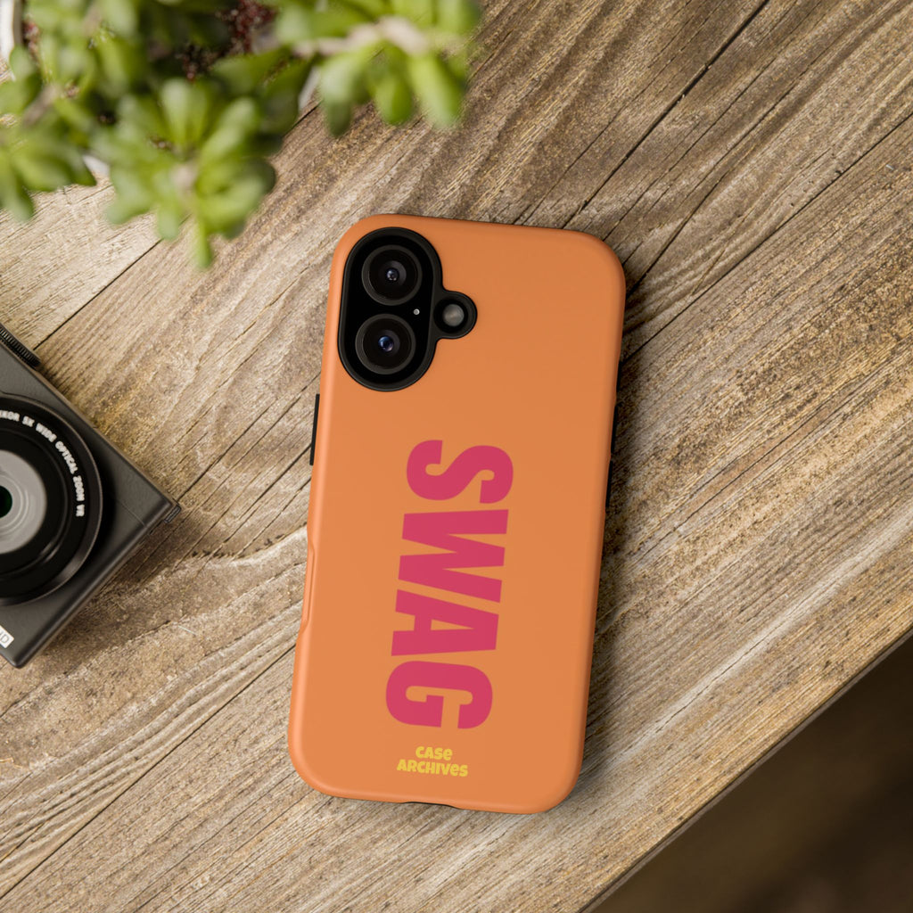 SWAG vertical text Tough Case | orange phone case, bold typography