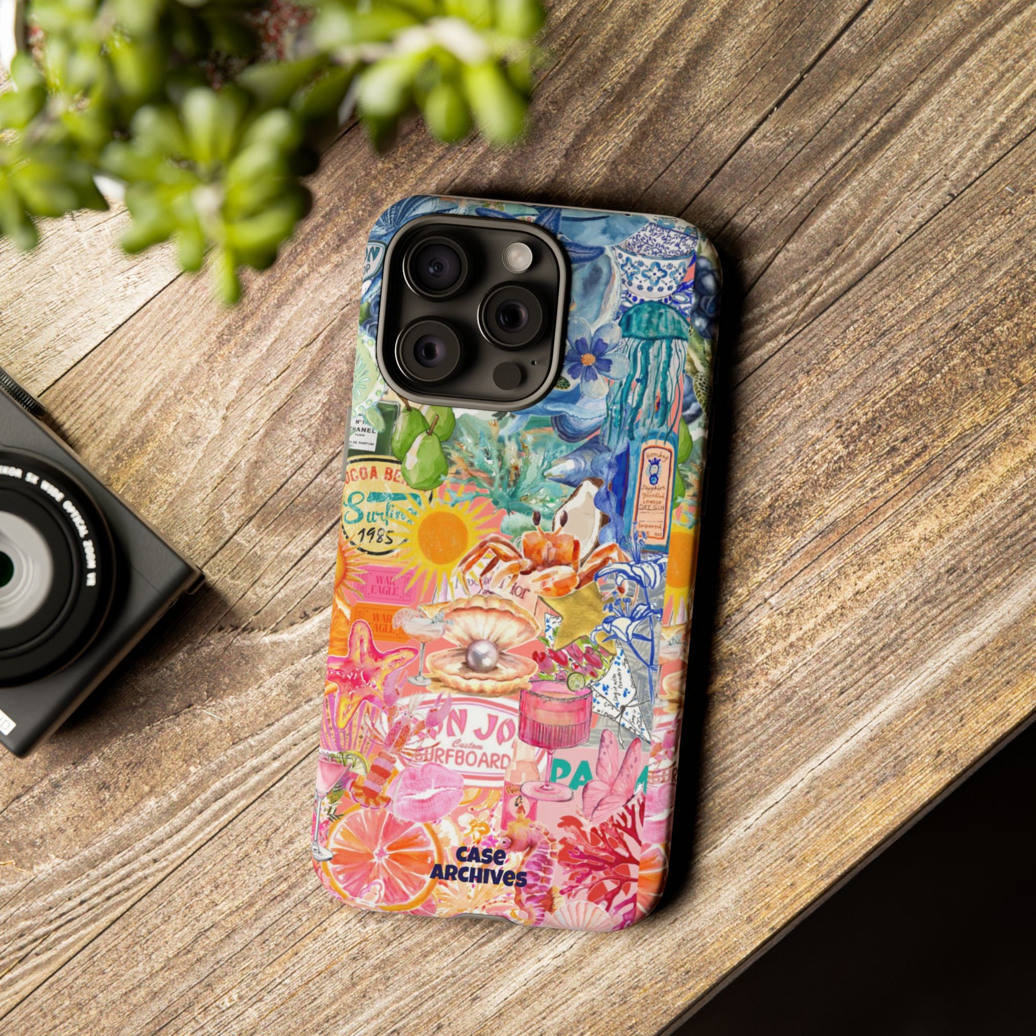 Colorful Collage Phone Case — Tropical Surf & Coastal Icons