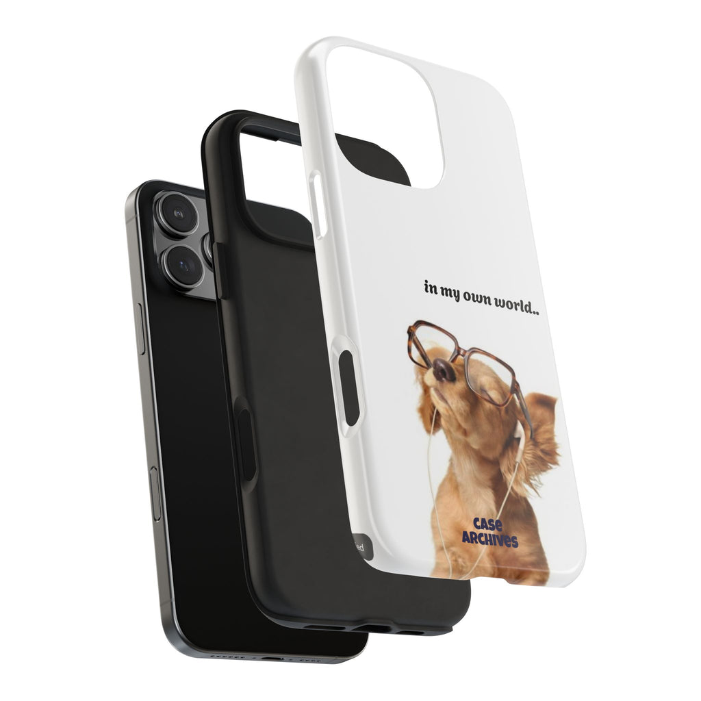 "In My Own World" Cute Dog Design, Durable Protective iPhone Case