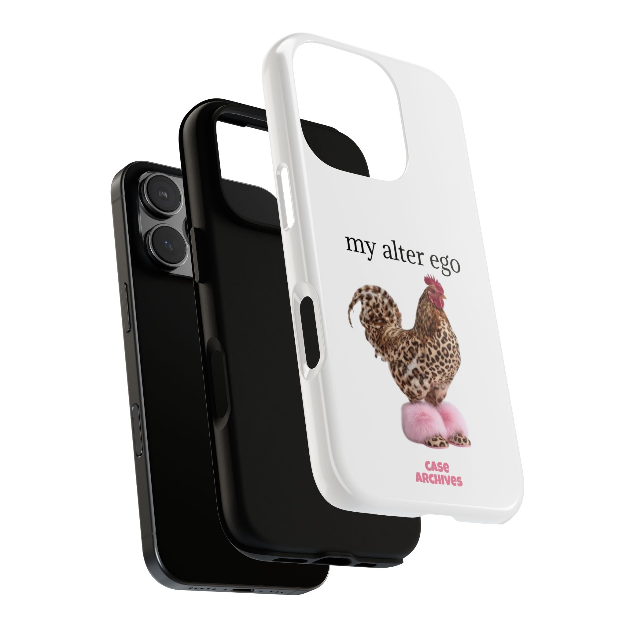 Chicken with style  'My Alter Ego' Tough Phone Case — Funny Leopard Print Rooster on Pink Slippers