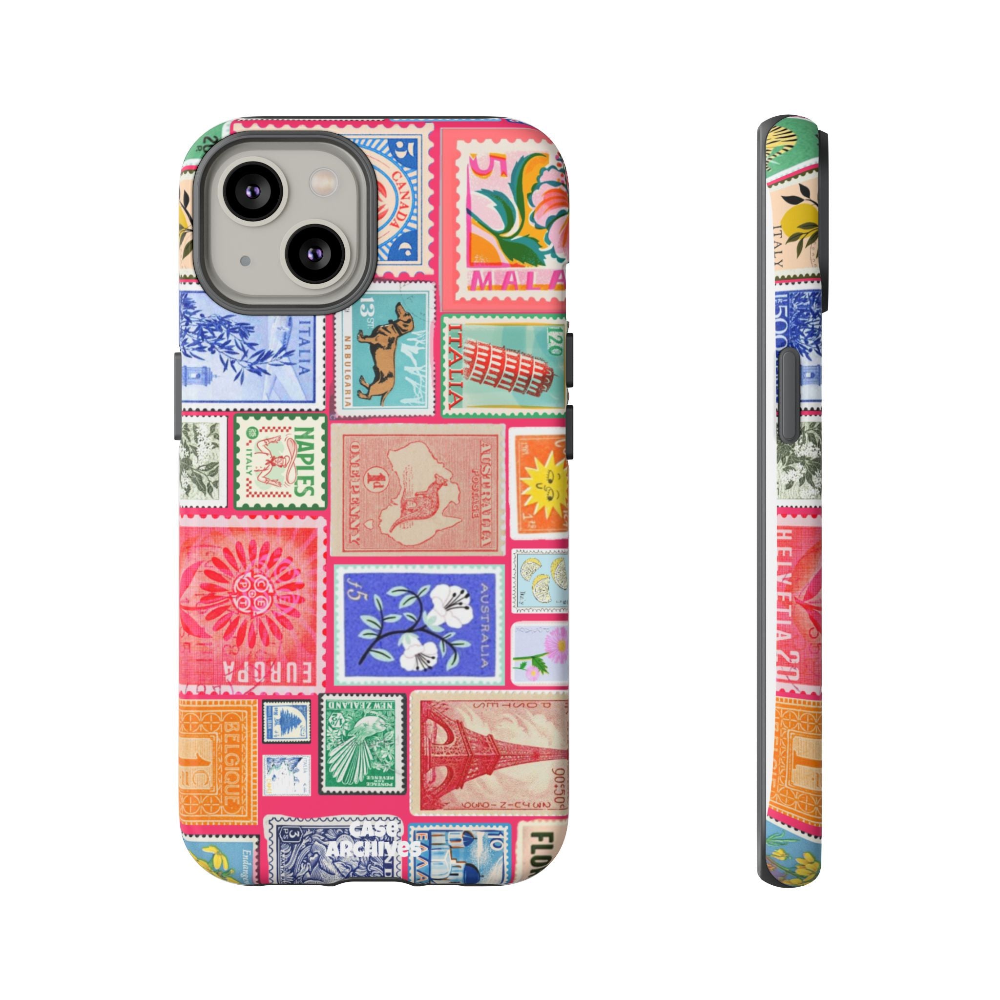 Vintage Stamp Collage Phone Case — Colorful Retro Postage Design