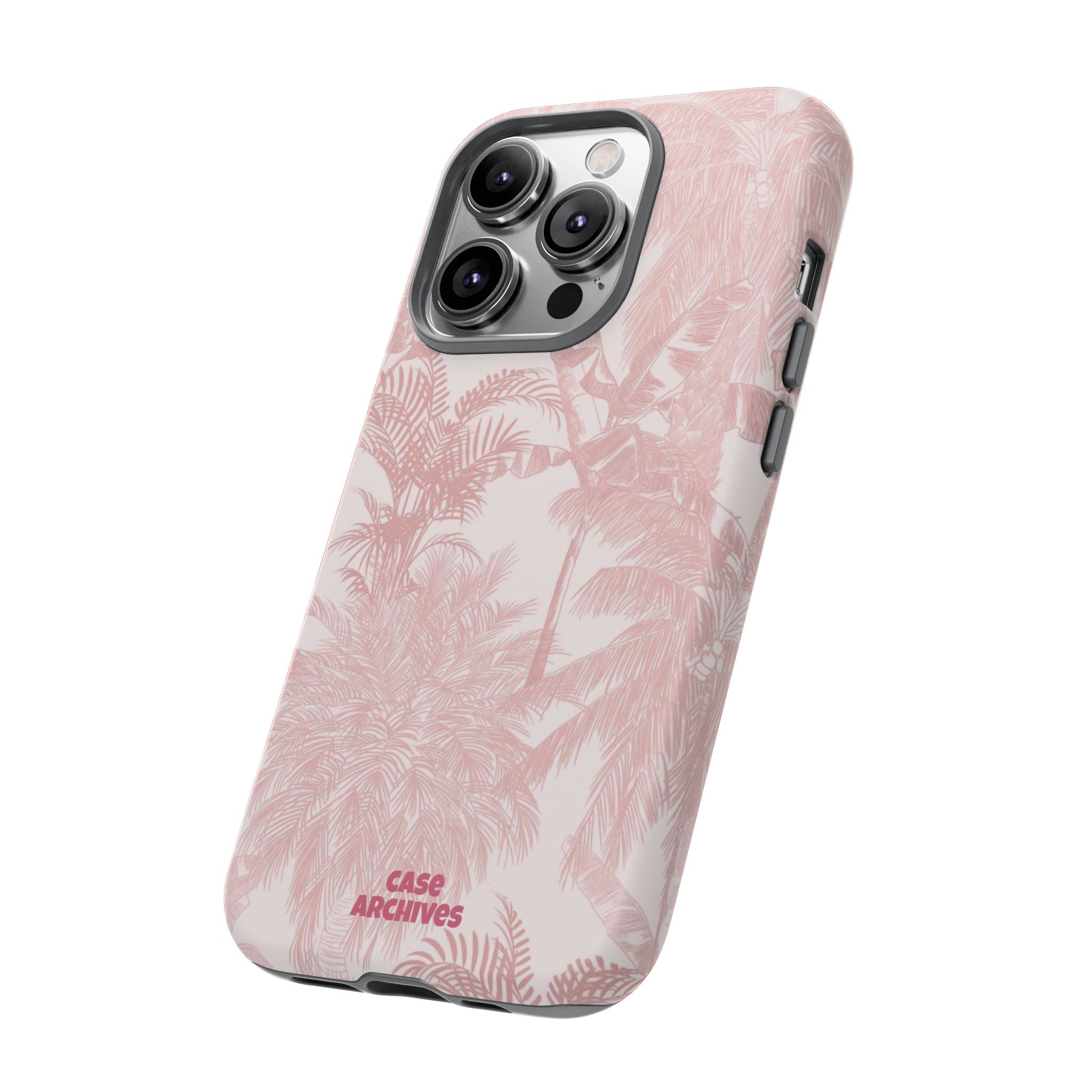 Pink Tropical Palm Tough Phone Case — Protective Floral iPhone Cover