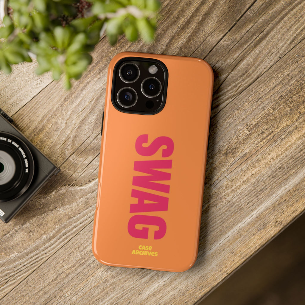 SWAG vertical text Tough Case | orange phone case, bold typography