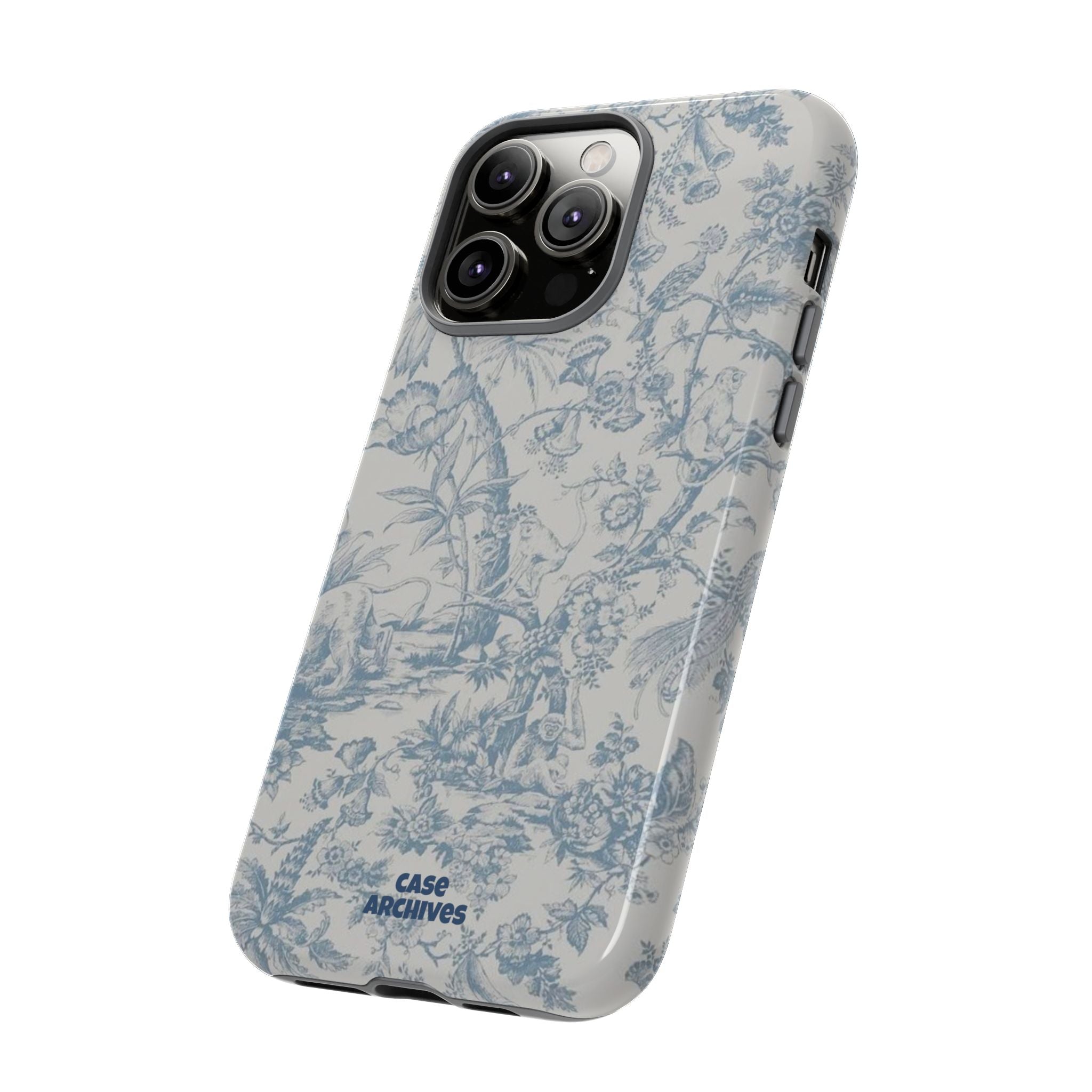 Toile Floral Tough Phone Case — Blue Vintage Botanical iPhone Protection