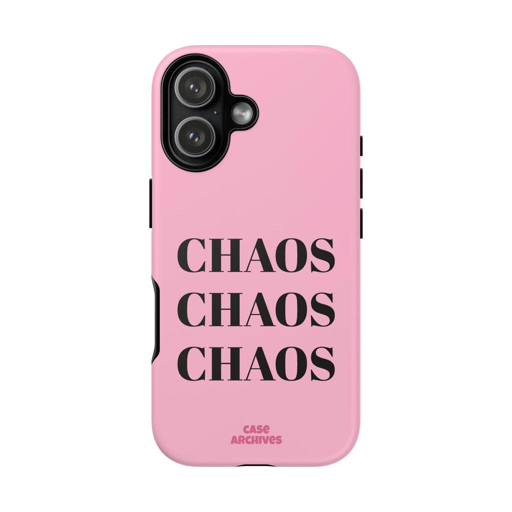 Pink "CHAOS" Phone Case — Bold Text Protective iPhone Cover