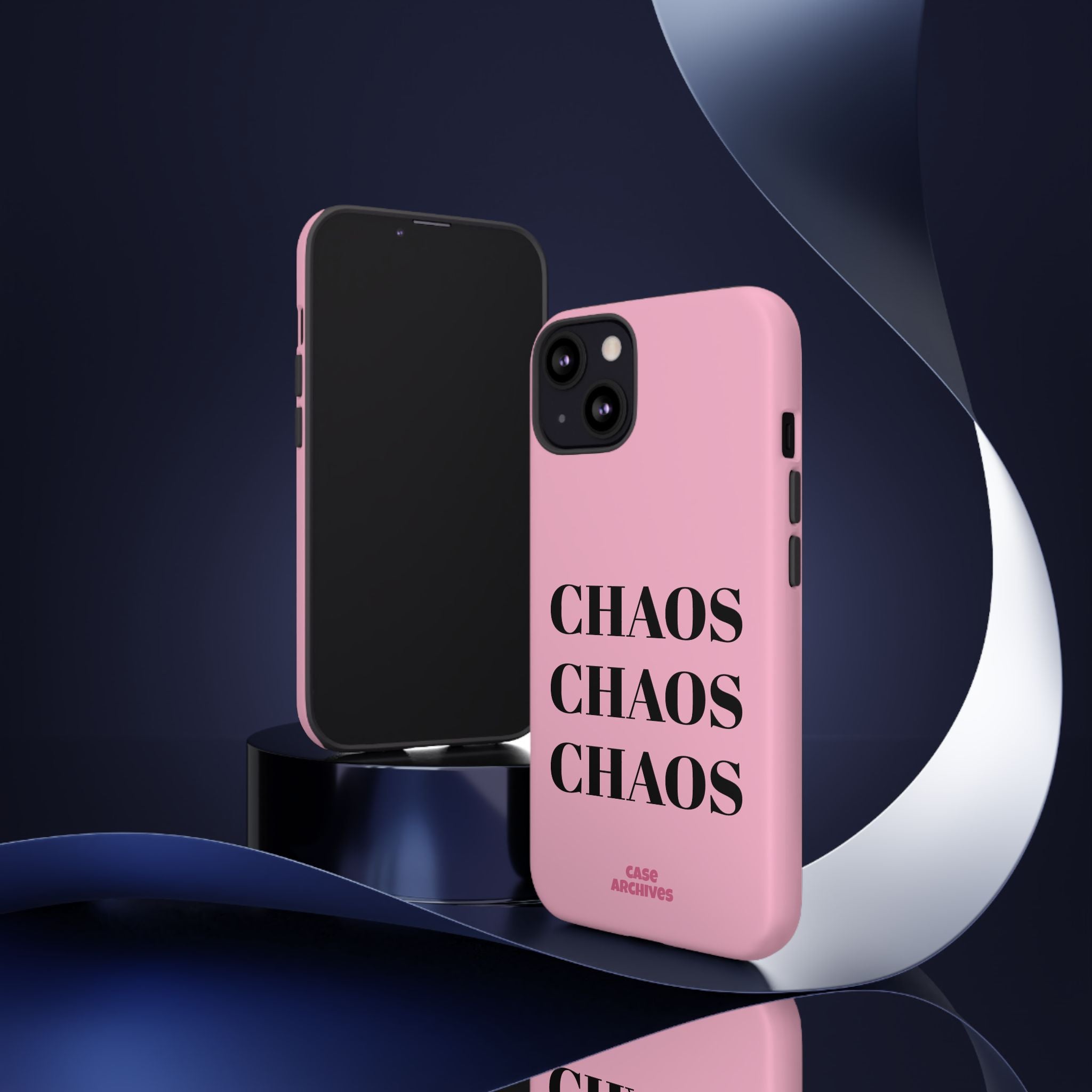 Pink "CHAOS" Phone Case — Bold Text Protective iPhone Cover