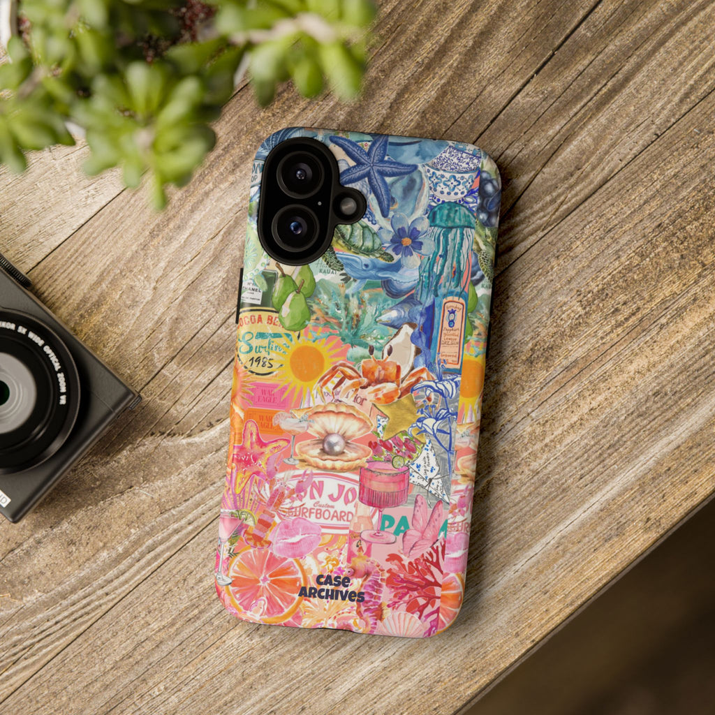 Colorful Collage Phone Case — Tropical Surf & Coastal Icons