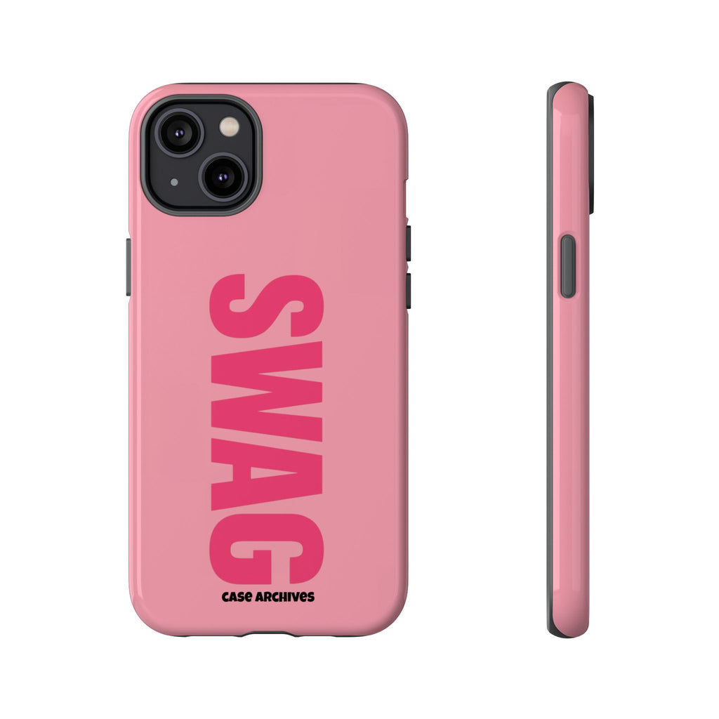 SWAG phone case | Pink protective tough case, bold vertical text