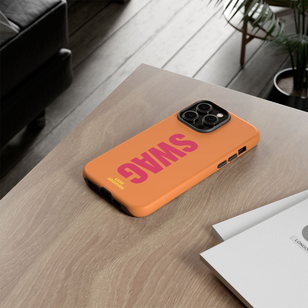 SWAG vertical text Tough Case | orange phone case, bold typography