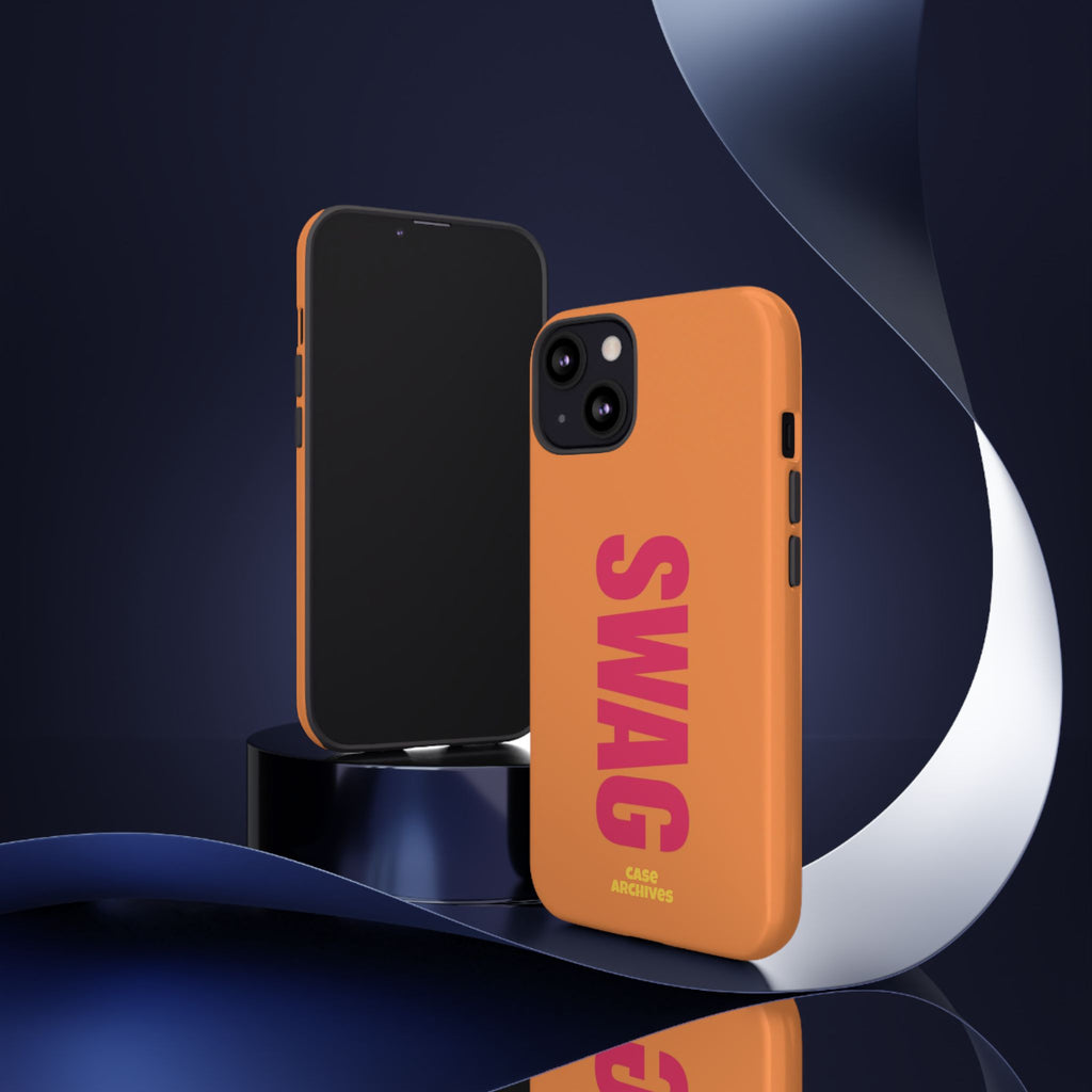 SWAG vertical text Tough Case | orange phone case, bold typography