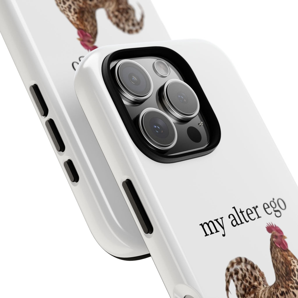 Chicken with style  'My Alter Ego' Tough Phone Case — Funny Leopard Print Rooster on Pink Slippers