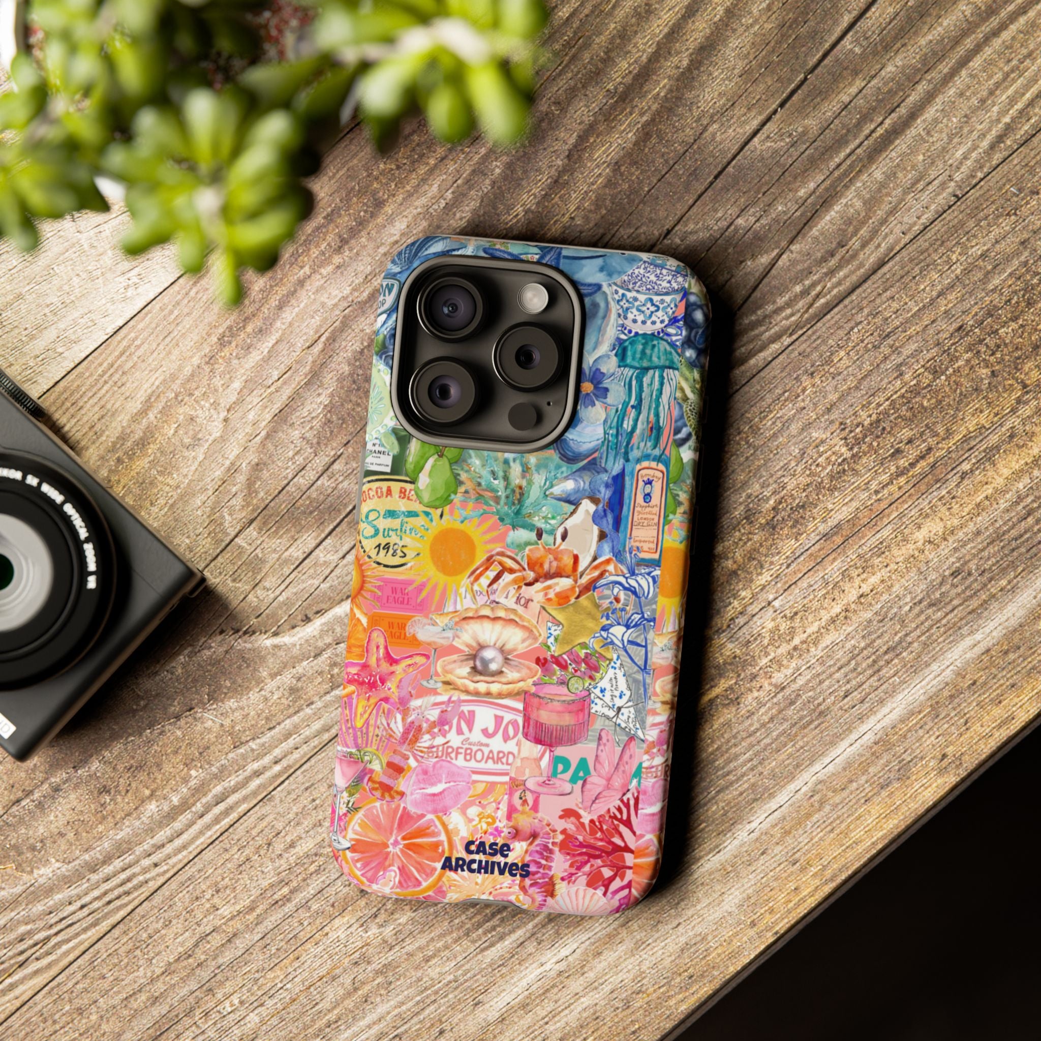 Colorful Collage Phone Case — Tropical Surf & Coastal Icons