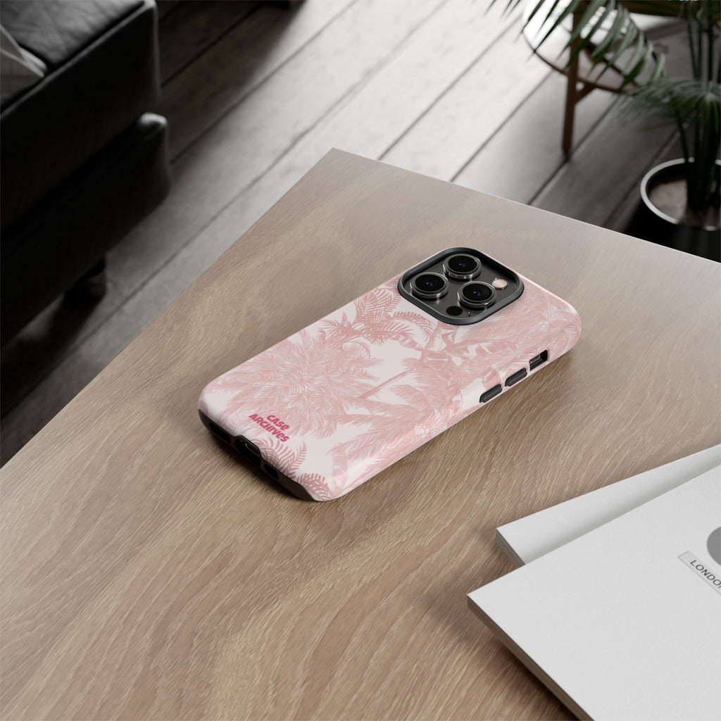 Pink Tropical Palm Tough Phone Case — Protective Floral iPhone Cover