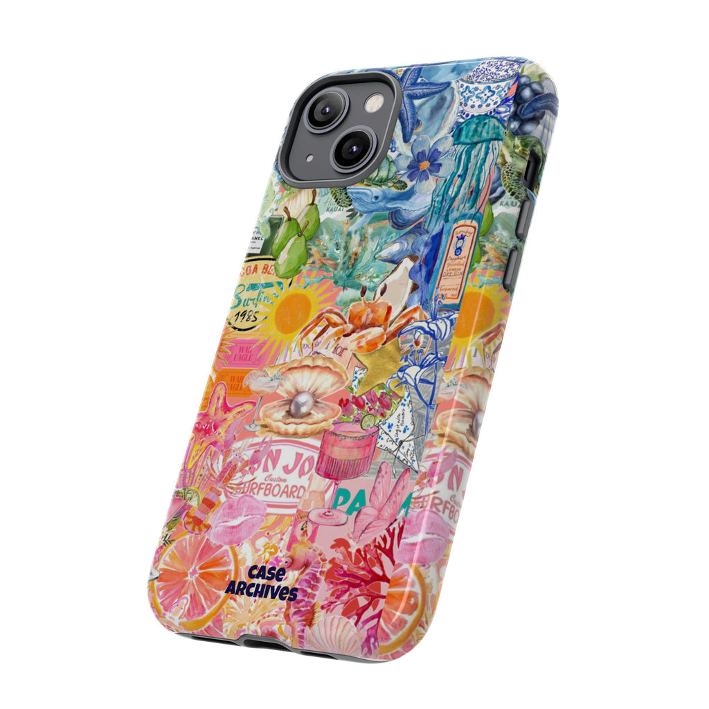 Colorful Collage Phone Case — Tropical Surf & Coastal Icons