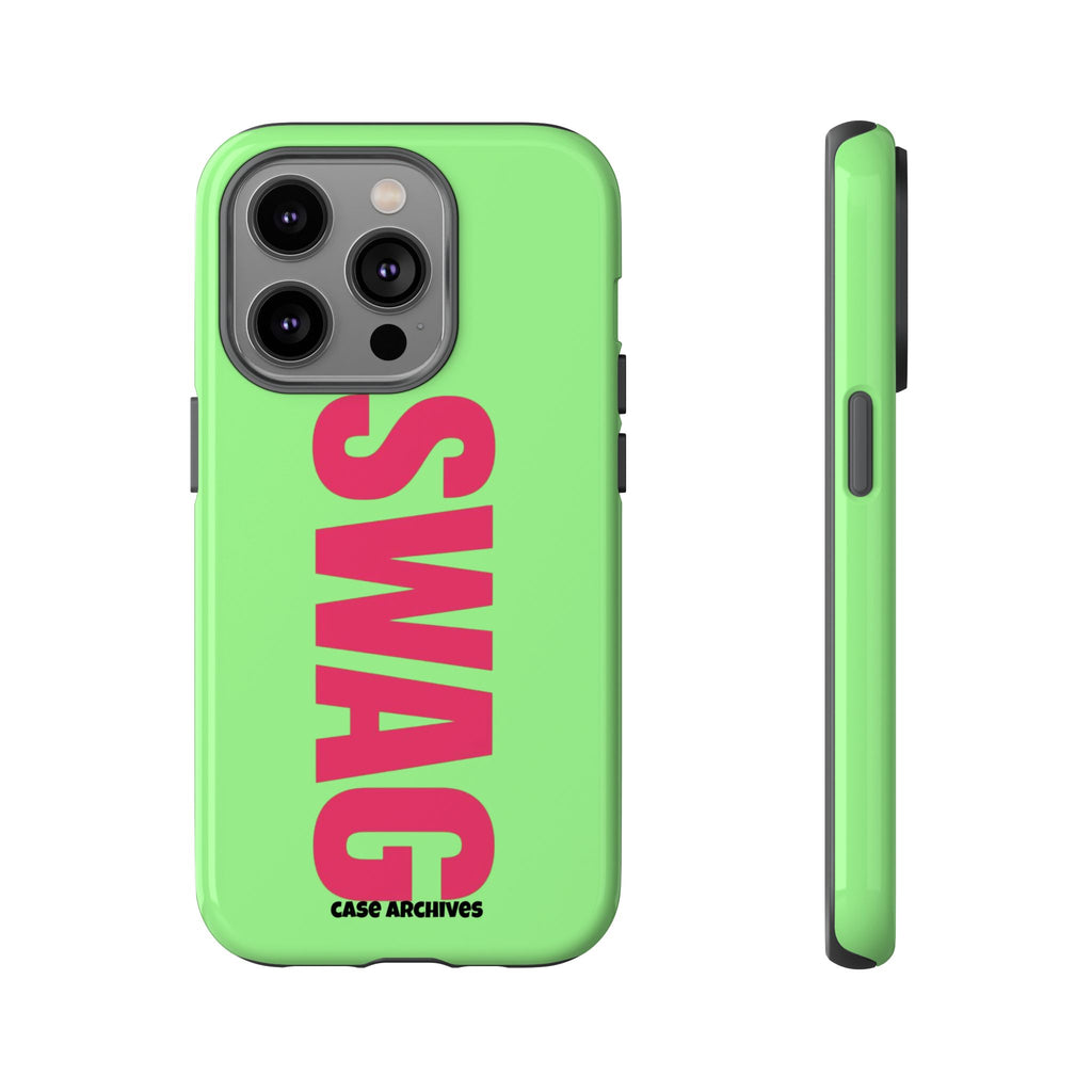 SWAG vertical text Phone Case | Lime green pink typography