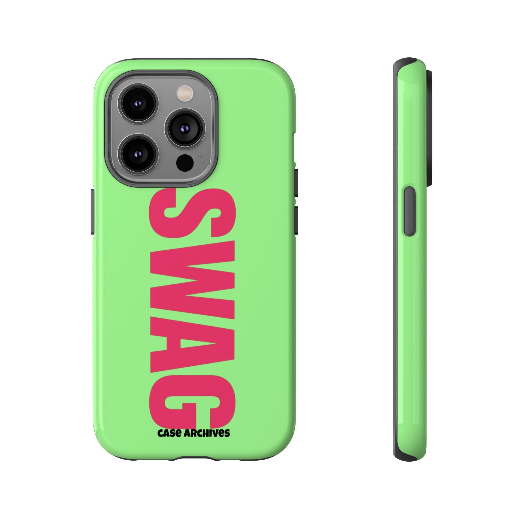 SWAG vertical text Phone Case | Lime green pink typography