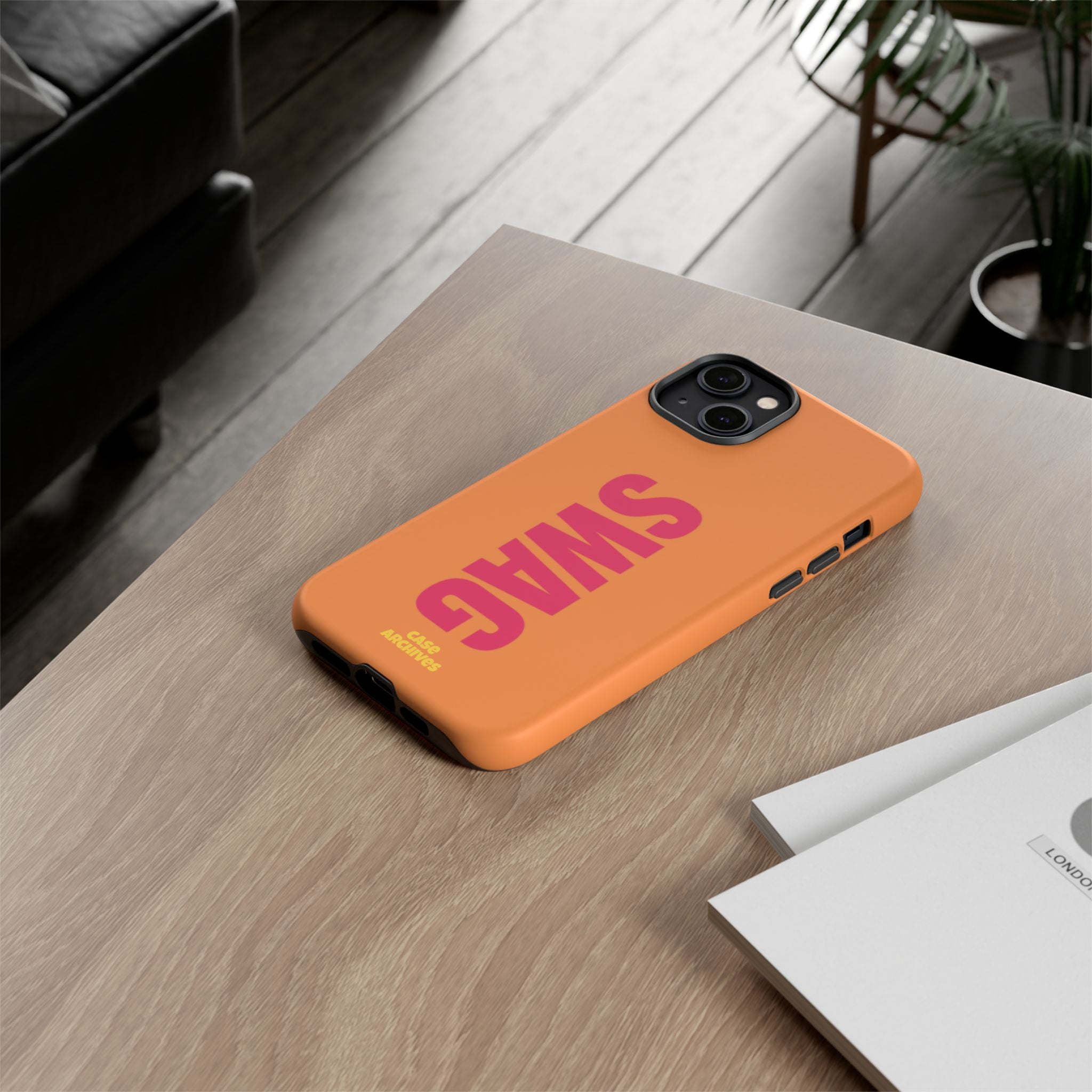 SWAG vertical text Tough Case | orange phone case, bold typography
