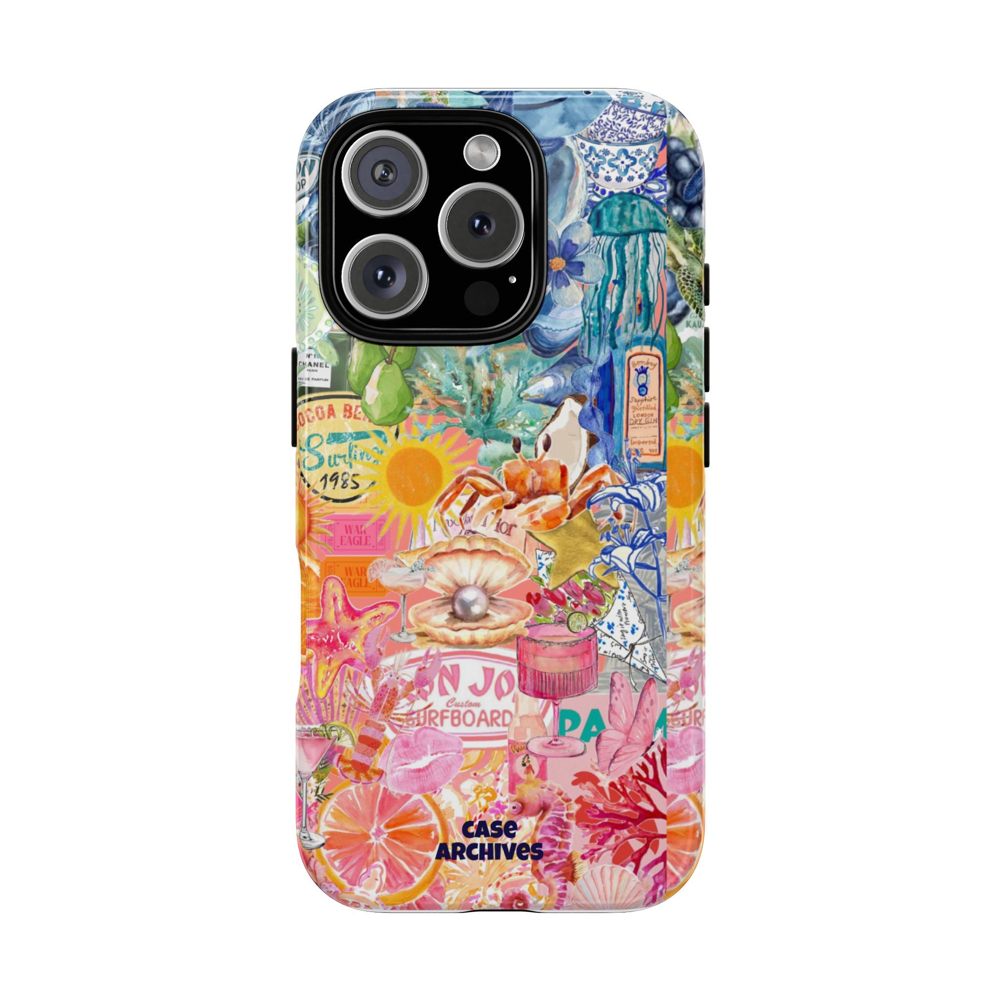 Colorful Collage Phone Case — Tropical Surf & Coastal Icons