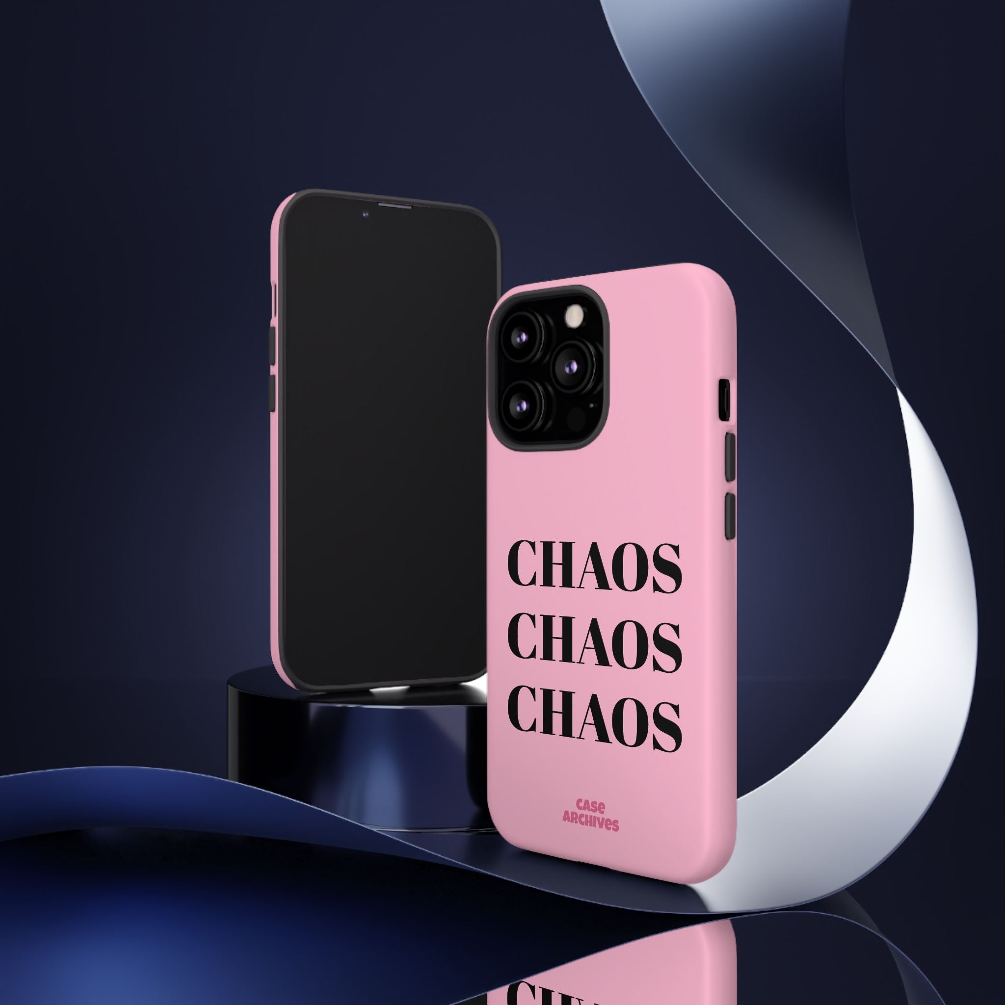 Pink "CHAOS" Phone Case — Bold Text Protective iPhone Cover
