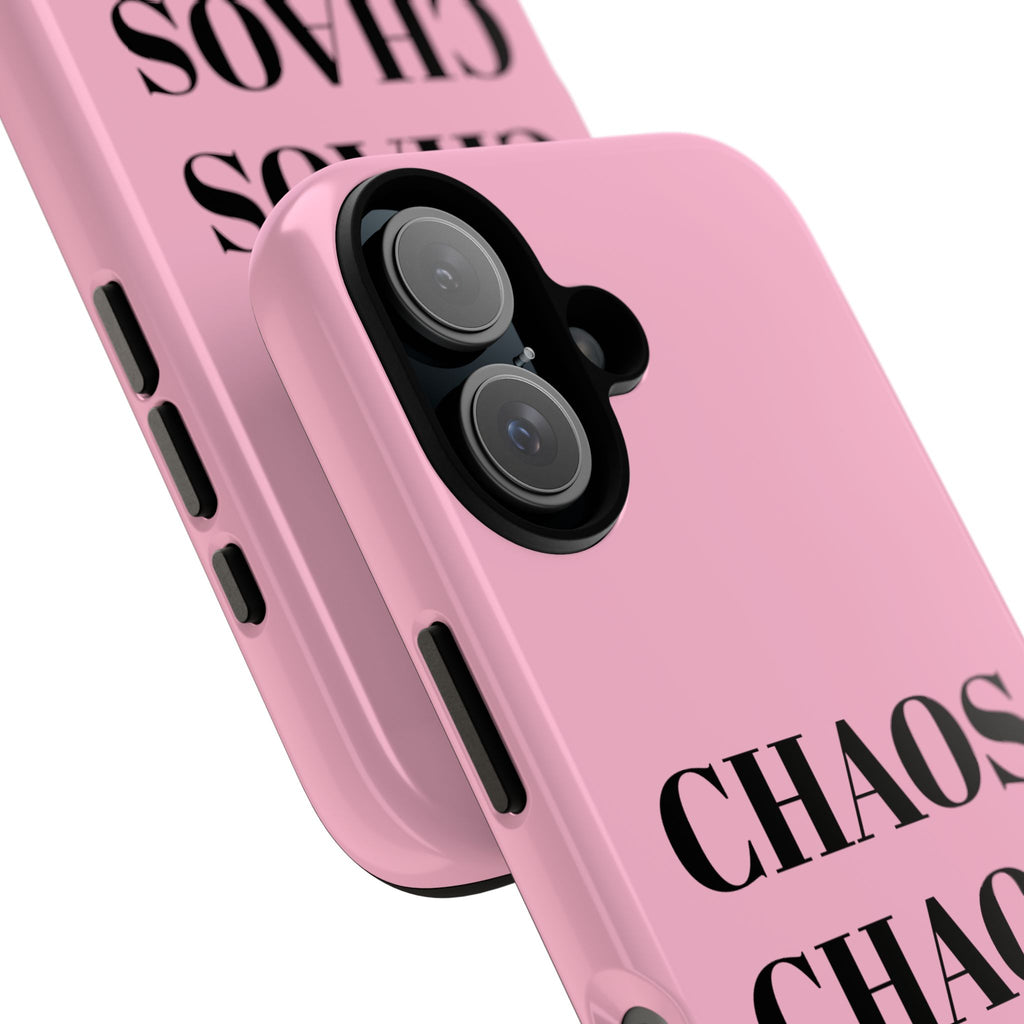 Pink "CHAOS" Phone Case — Bold Text Protective iPhone Cover