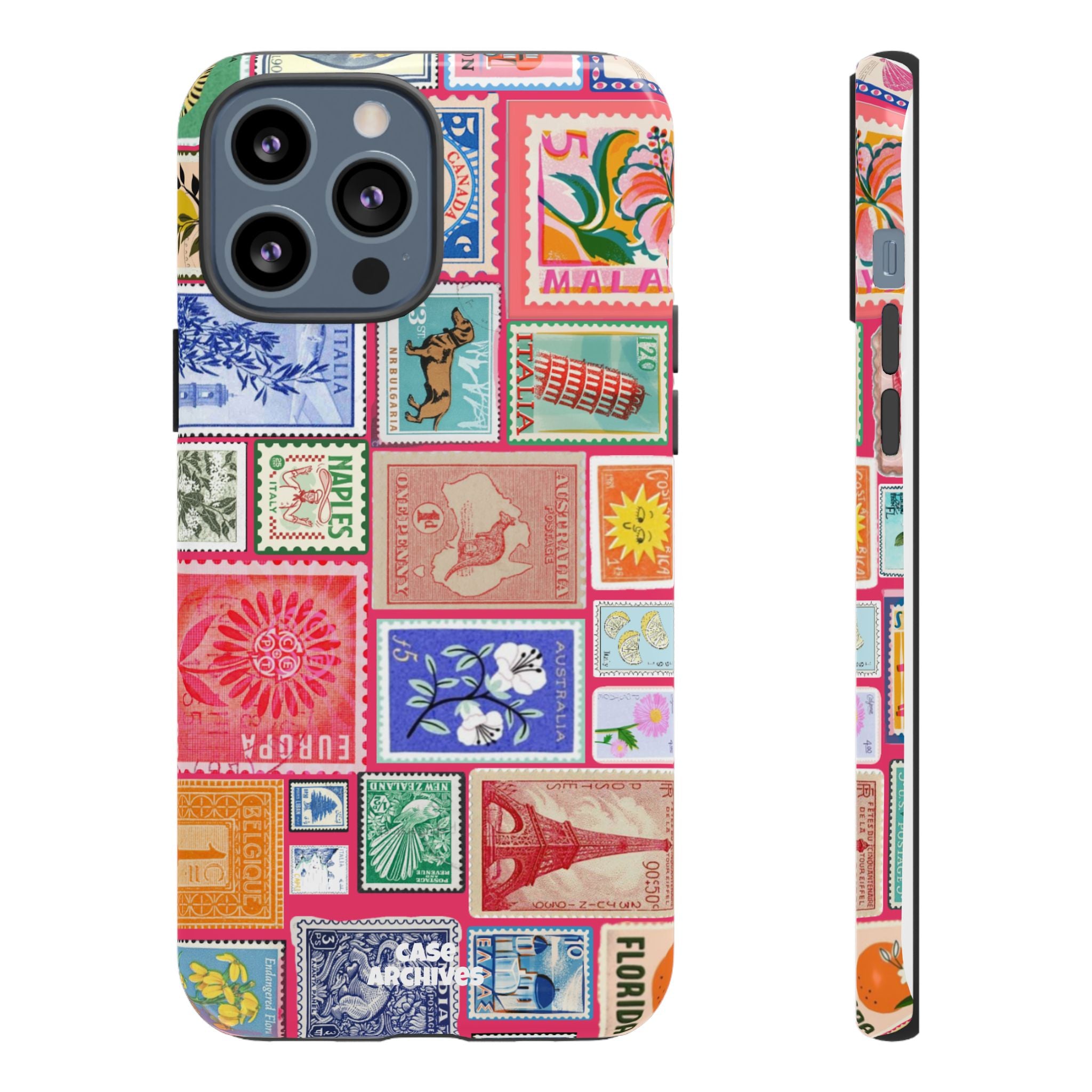 Vintage Stamp Collage Phone Case — Colorful Retro Postage Design