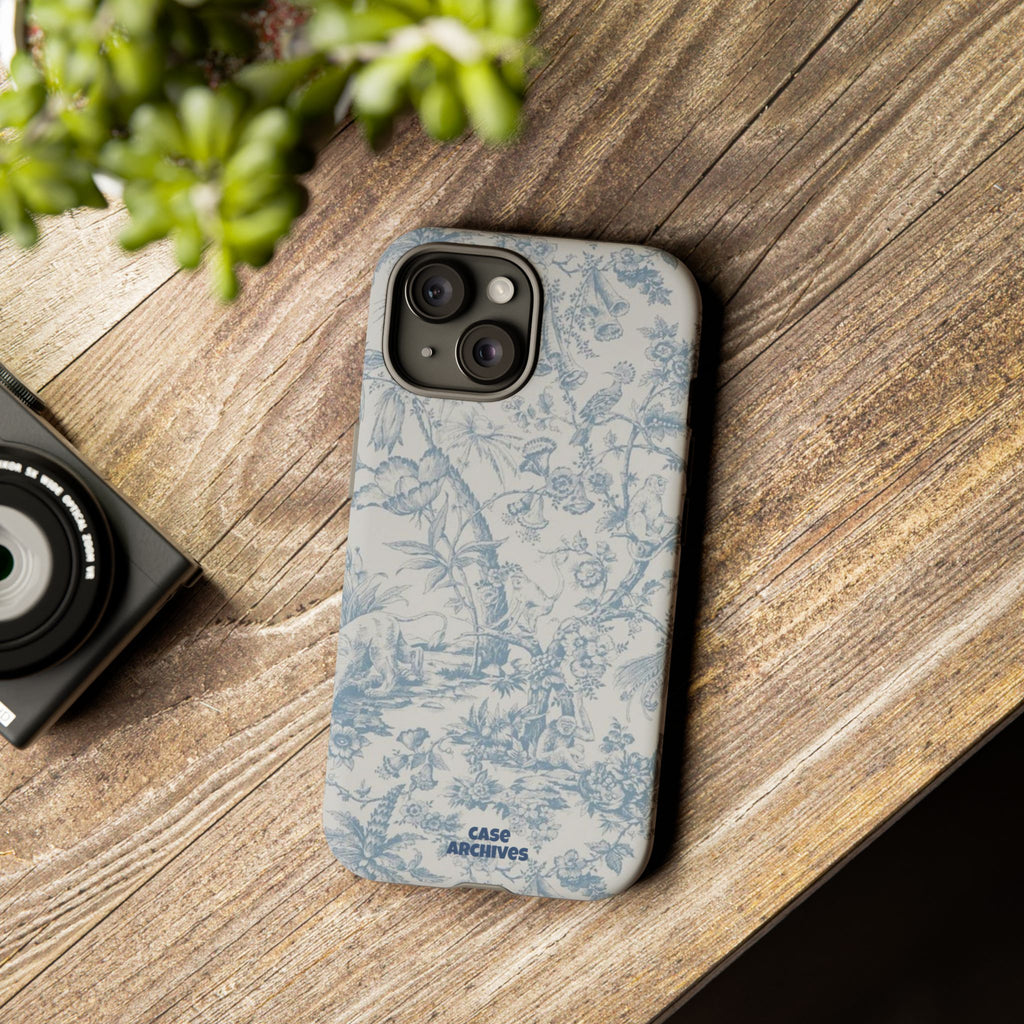 Toile Floral Tough Phone Case — Blue Vintage Botanical iPhone Protection
