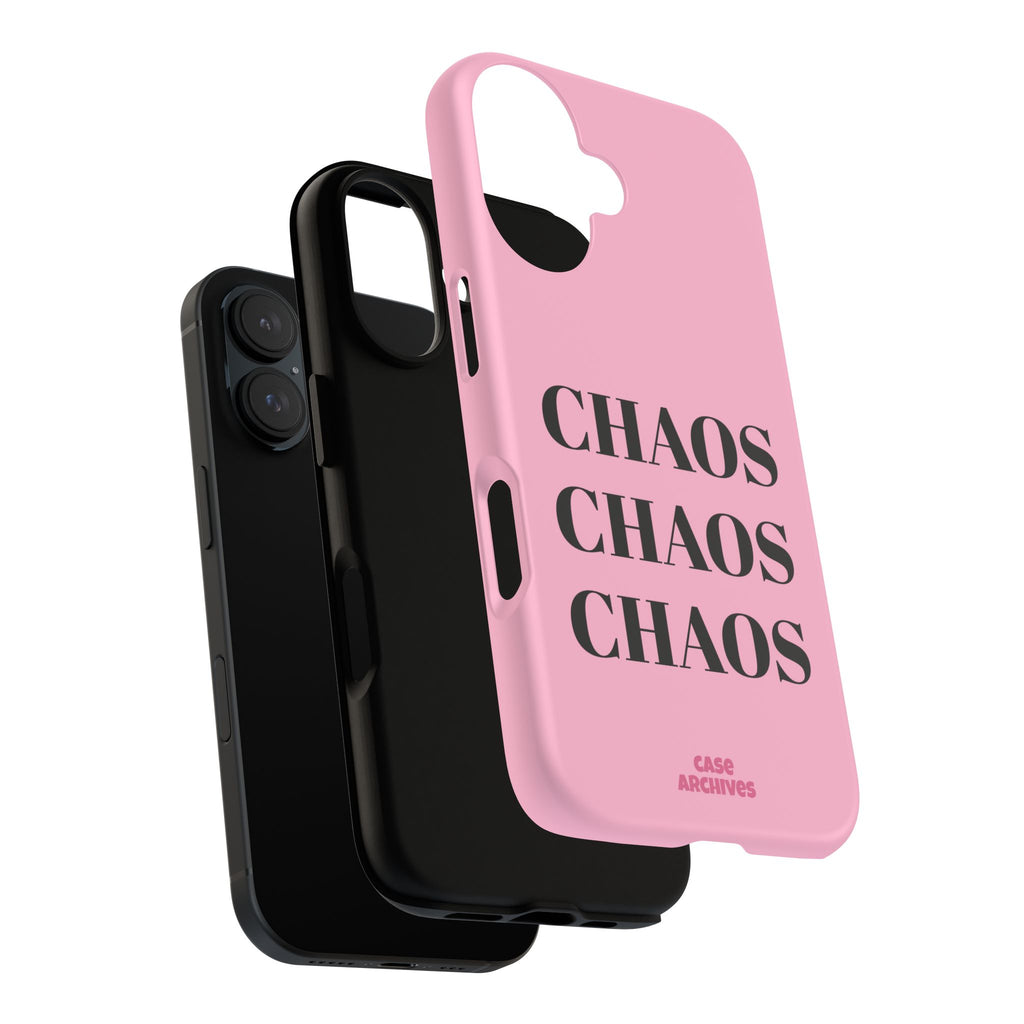 Pink "CHAOS" Phone Case — Bold Text Protective iPhone Cover